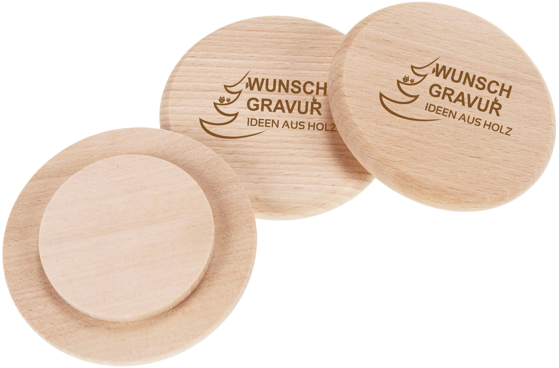 Individualisierter Holz Bierdeckel aus Buche mit Laser Gravur