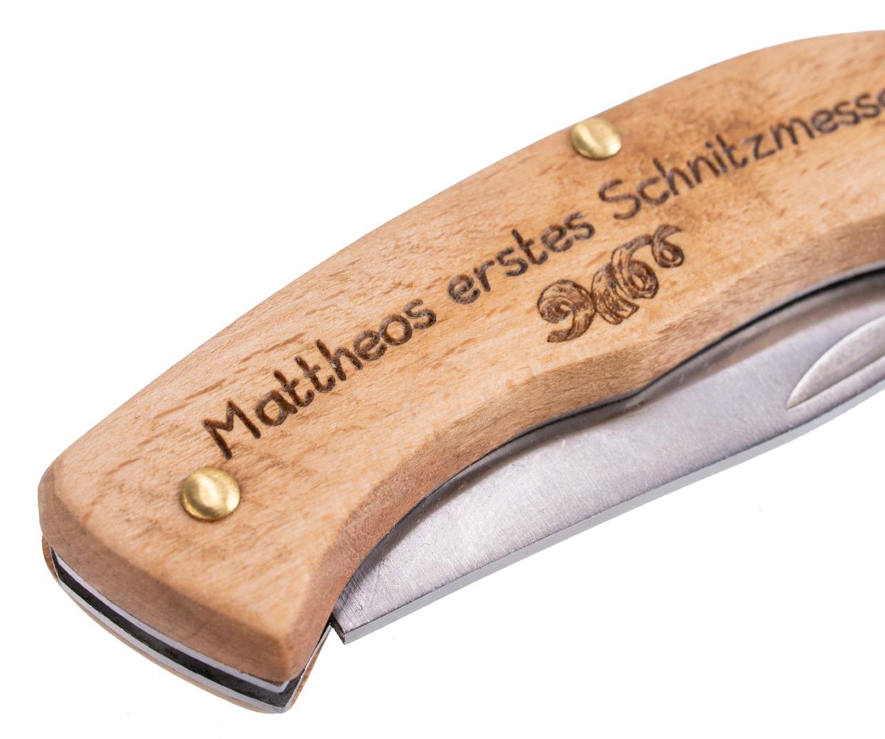 Kindersicheres Schnitzmesser aus Holz personalisiertes Taschenmesser mit Wunschname