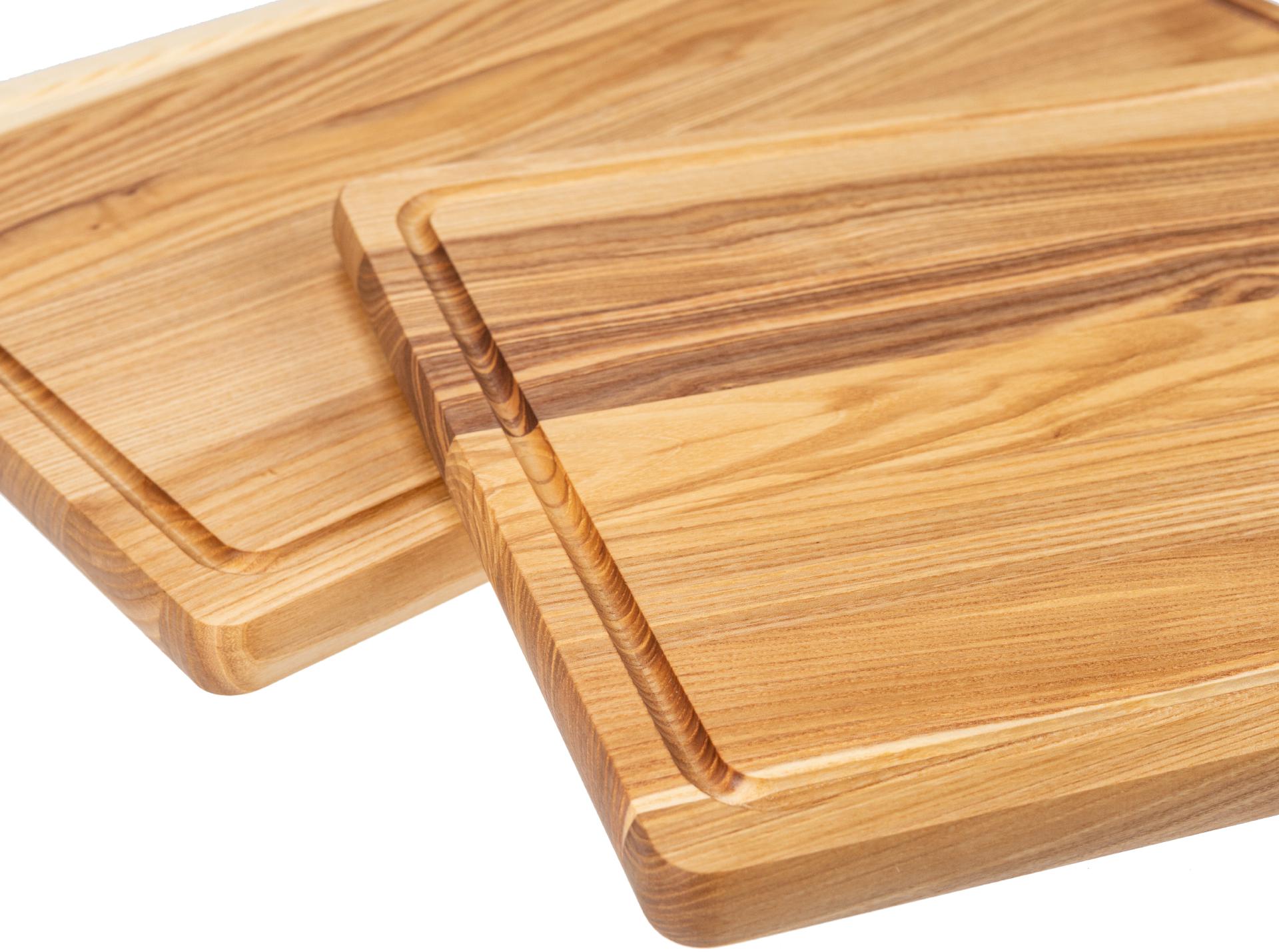 Holz Schneidebrett mit Saftrille aus Kern Esche geoelt