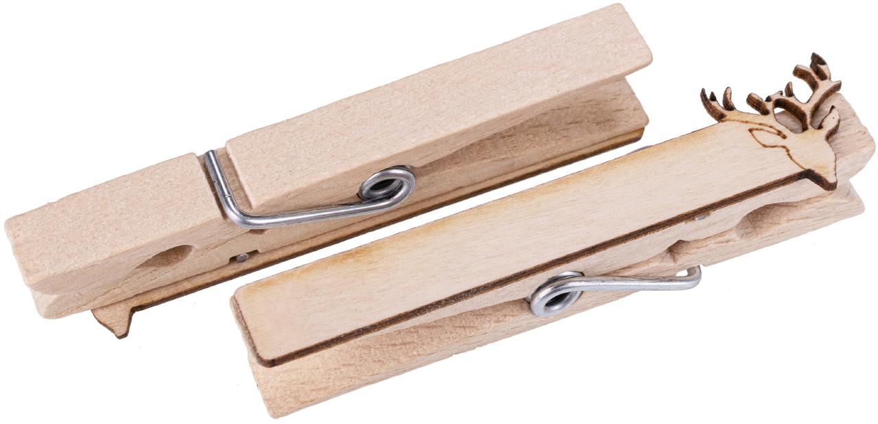 Waescheklammer Glubbal mit Holz Aufsatz Motiv Geweih