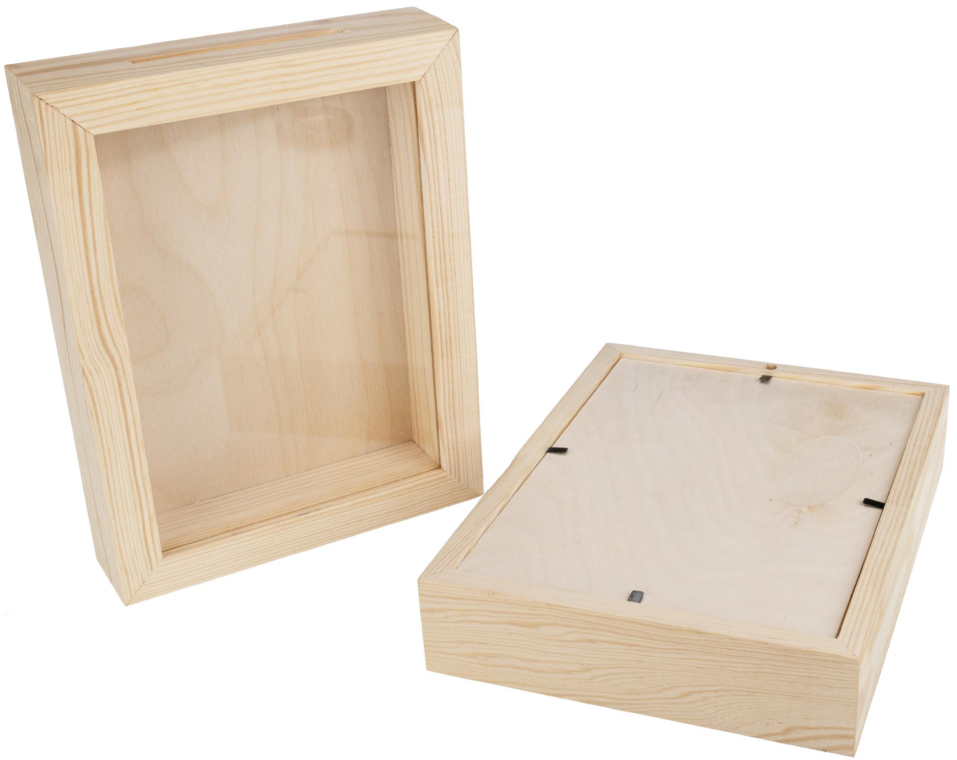 Holz Spardose Bilderrahmen mit Glas Einsatz und Muenzschlitz