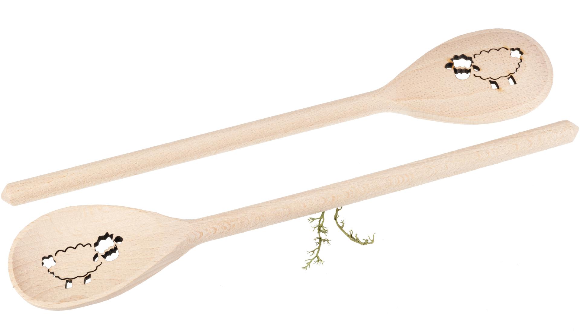 Holz Kochlöffel oval aus Buche - 30 cm - mit Schaf Auschnitt