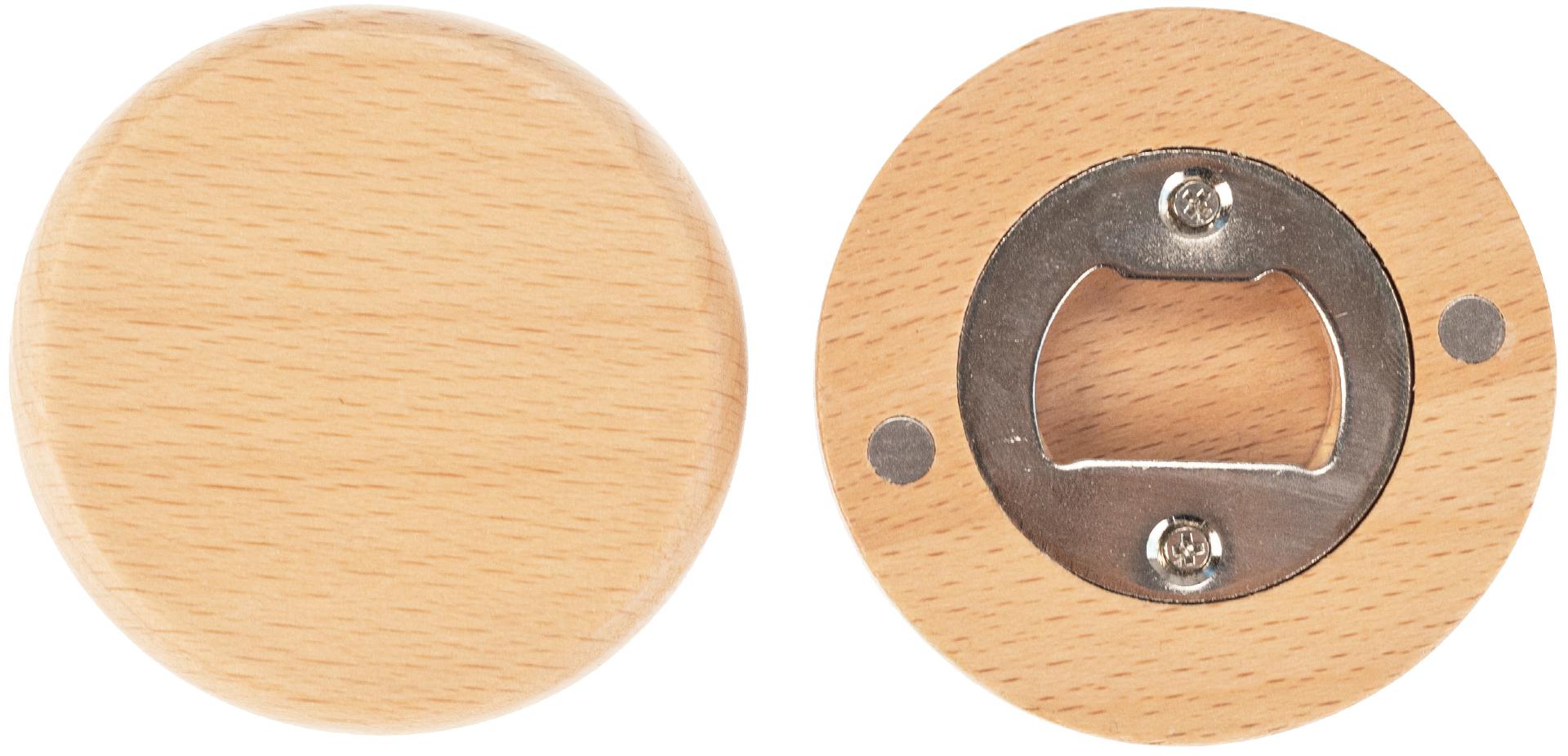 Individualisierter runder Holz Flaschenöffner aus FSC® Buche - Lasergravur bis 30 cm²