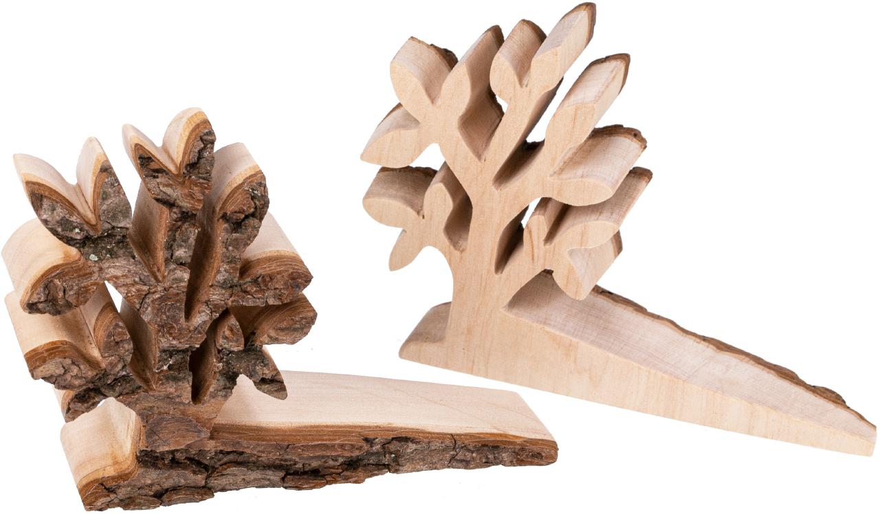 Natuerlicher Tuerstopper aus Erlenholz mit Rinde in Laub Baum Form