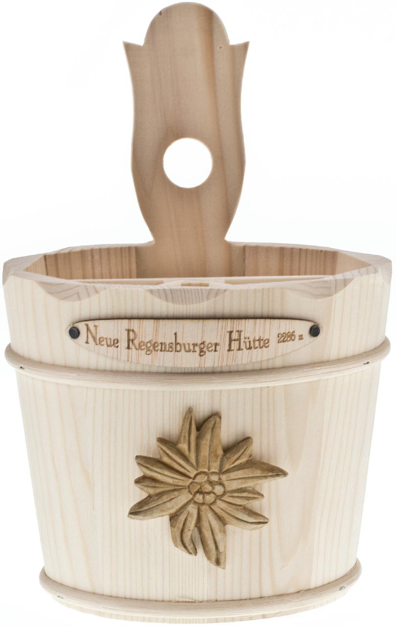 Besteckbehälter aus Fichtenholz roh Ø16 cm Höhe 25cm - Edelweiß geschnitzt