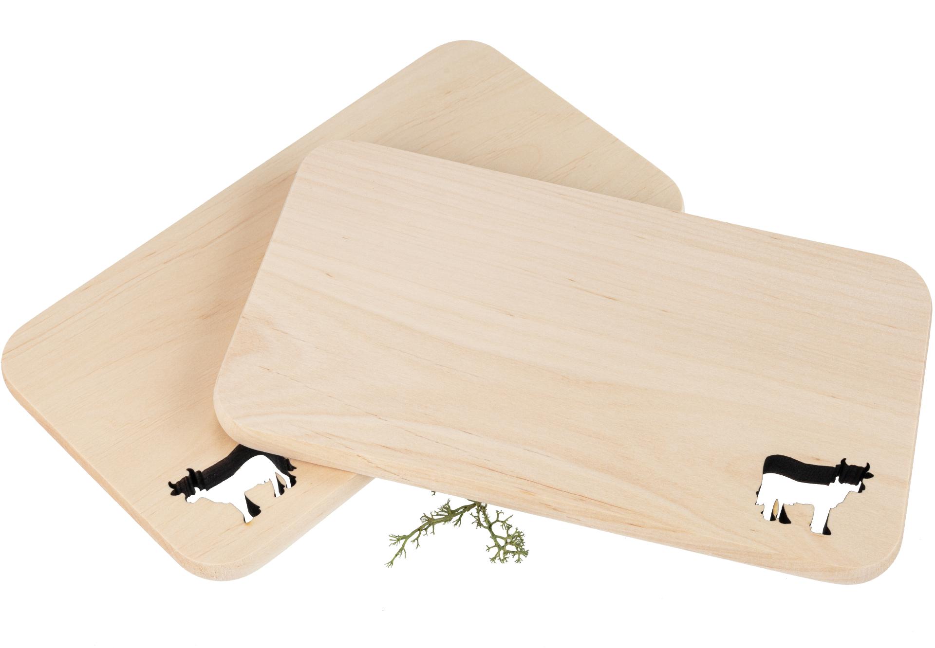 Schneidebrett aus FSC® Erle mit Laserschnitt 22,5 x 12,5 x 1,2 cm - Kuh geölt