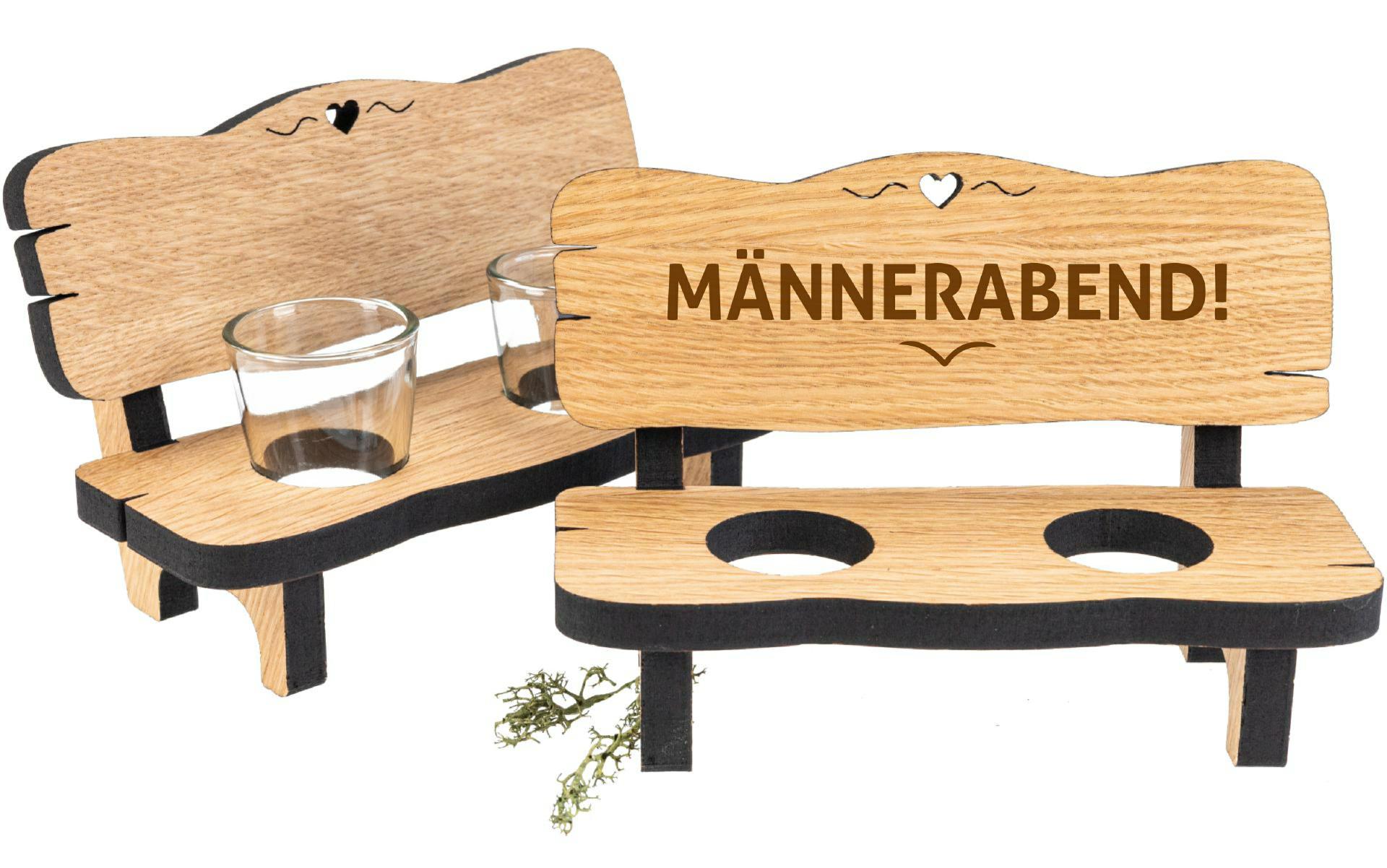 Holz Schnapsbank aus Eiche geölt mit 2 Stamperl - Männerabend!