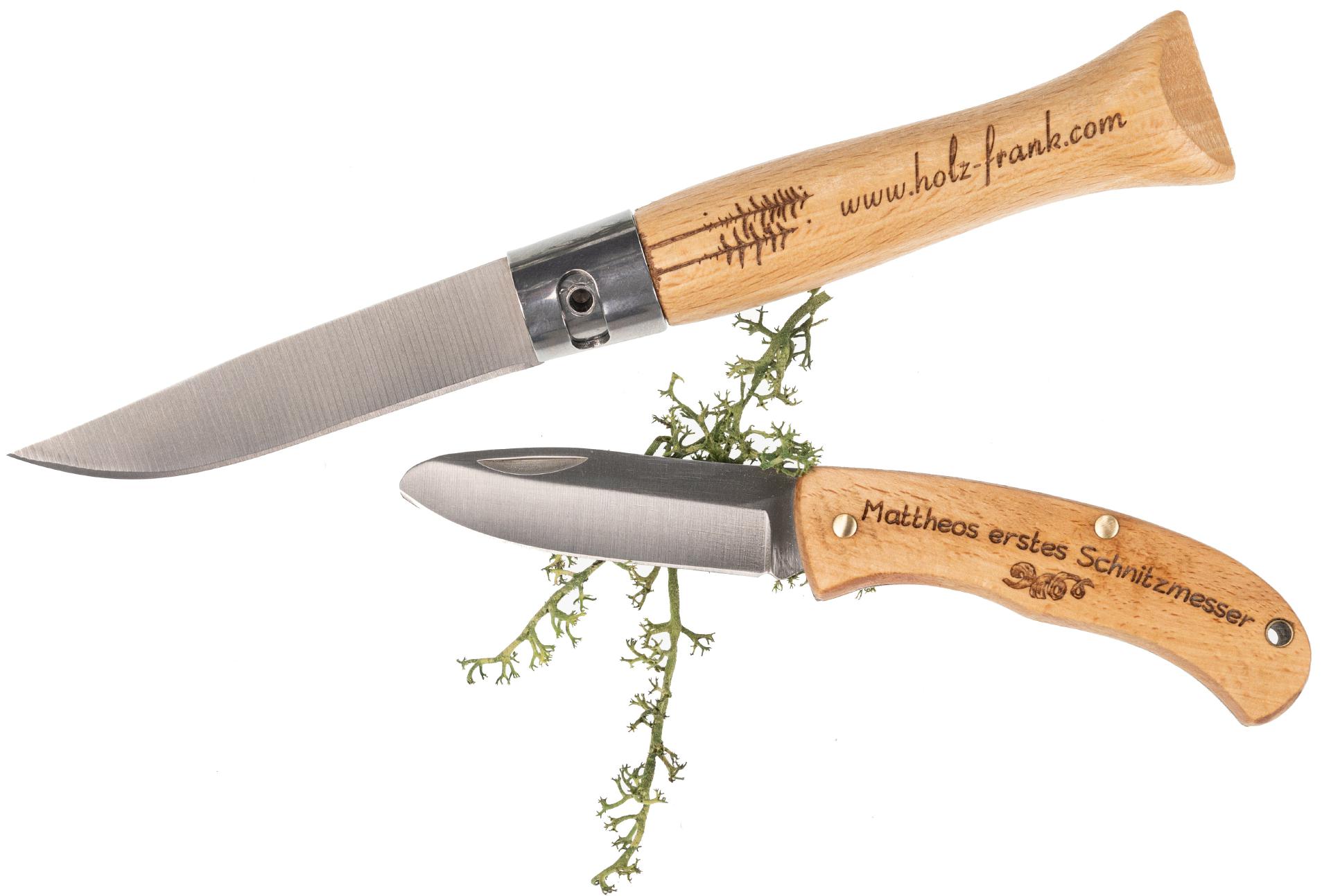 Personalisiertes Holz Taschenmesser aus FSC® Buche - Klappmesser mit Laser Gravur bis 5 cm²