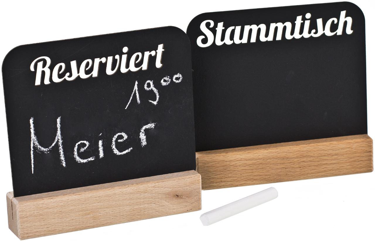 Holz Tischaufsteller aus Buche mit Kreidetafel Stammtisch Schild