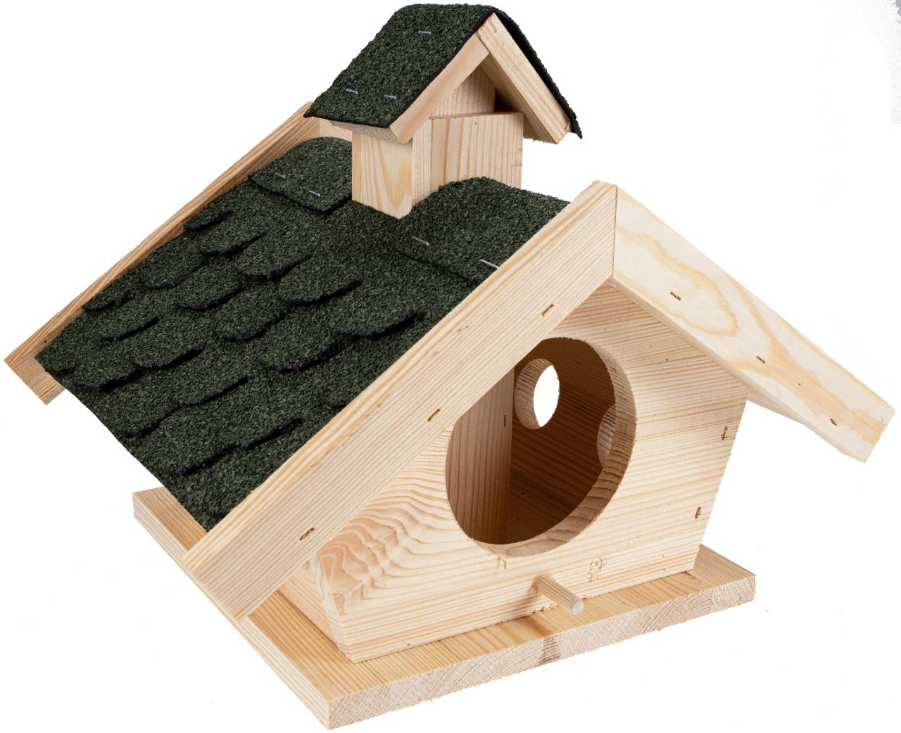 Robustes Vogelhaus aus Fichtenholz Futterhaus mit gruenem Bitumendach