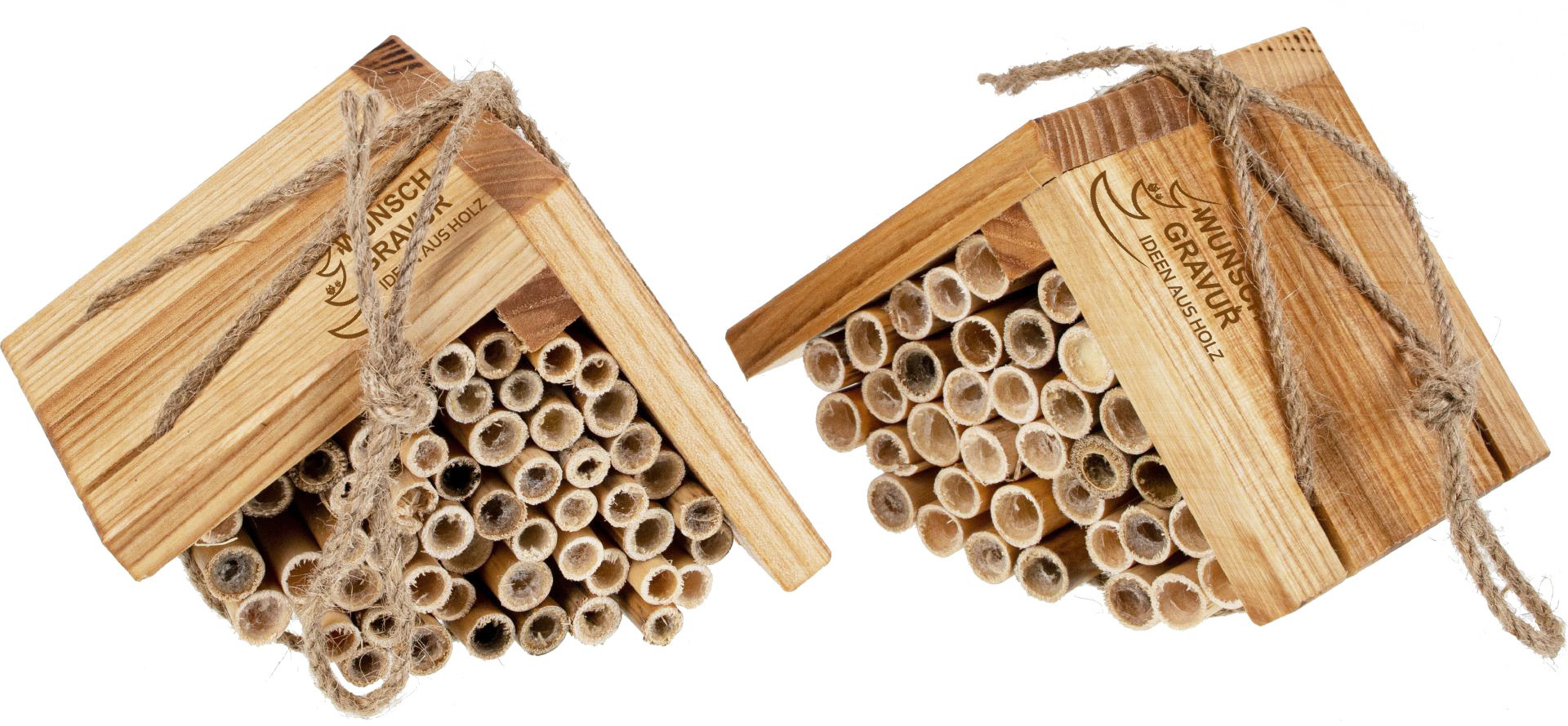 Personalisiertes Wildbienen Hotel aus Holz mit Laser Gravur