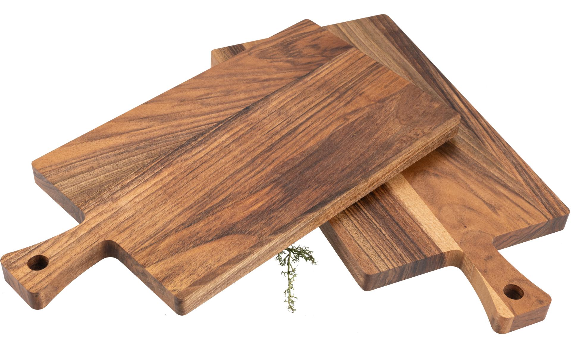 Schneidebrett mit Griff - Nussbaum geölt - 40 x 20 x 2 cm FSC® mit Hanf Kordel