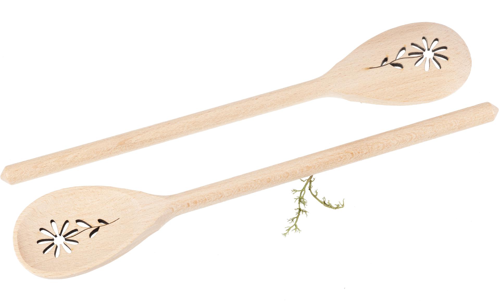 Holz Kochlöffel oval aus Buche – 30 cm – mit Blumen Ausschnitt