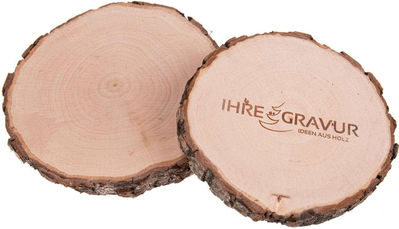 Personalisierter Rustikaler Holz Untersetzer mit Rinde und Laser Gravur