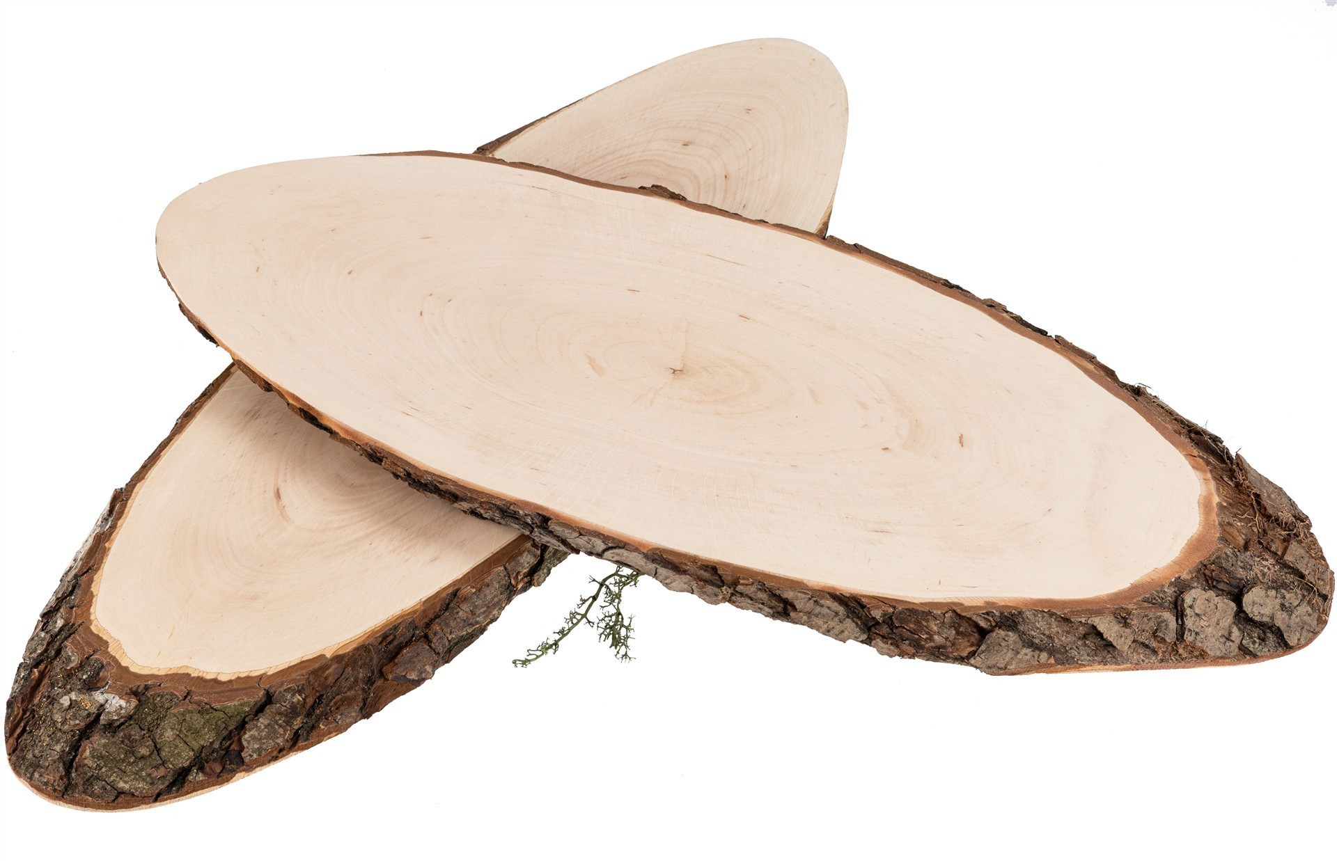 Baumscheibe oval aus FSC® Erlenholz ca. 56 - 66 x 2,5 cm | Rindenscheibe lackiert