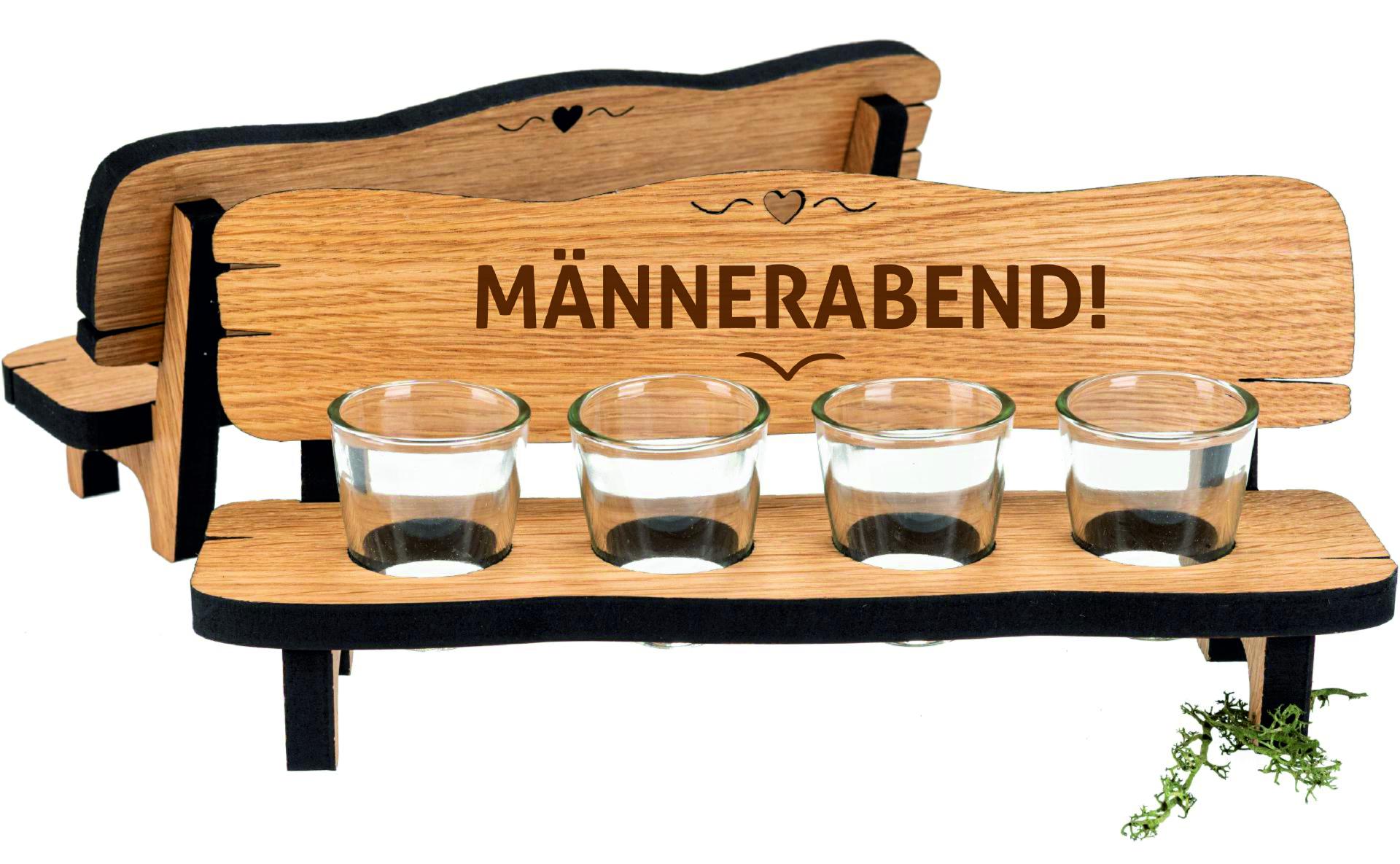 Holz Schnapsbank aus Eiche geölt mit 4 Stamperl - Männerabend!