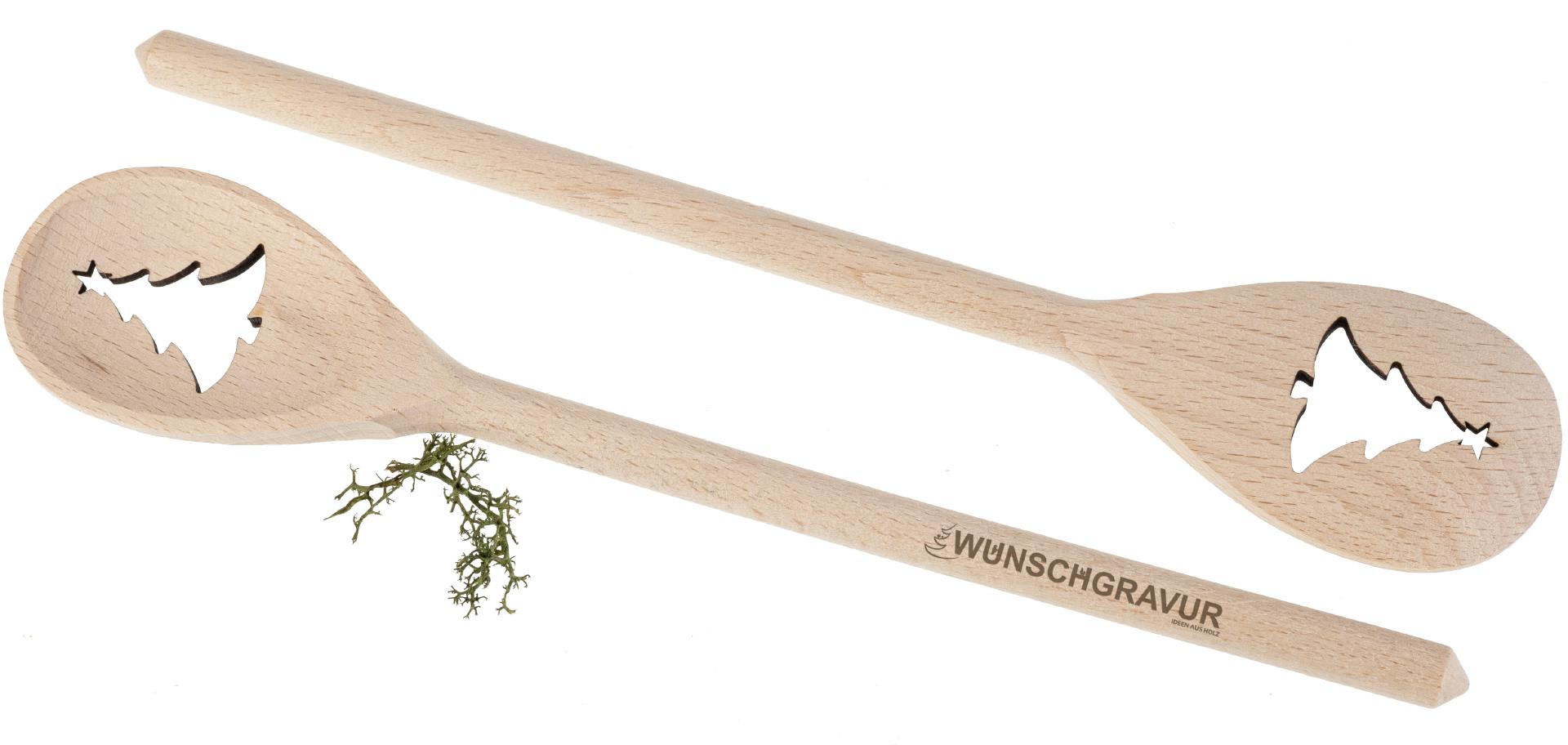 Holz Kochlöffel aus Buche 30 cm mit Tannenbaum und individueller Gravur bis 5cm²