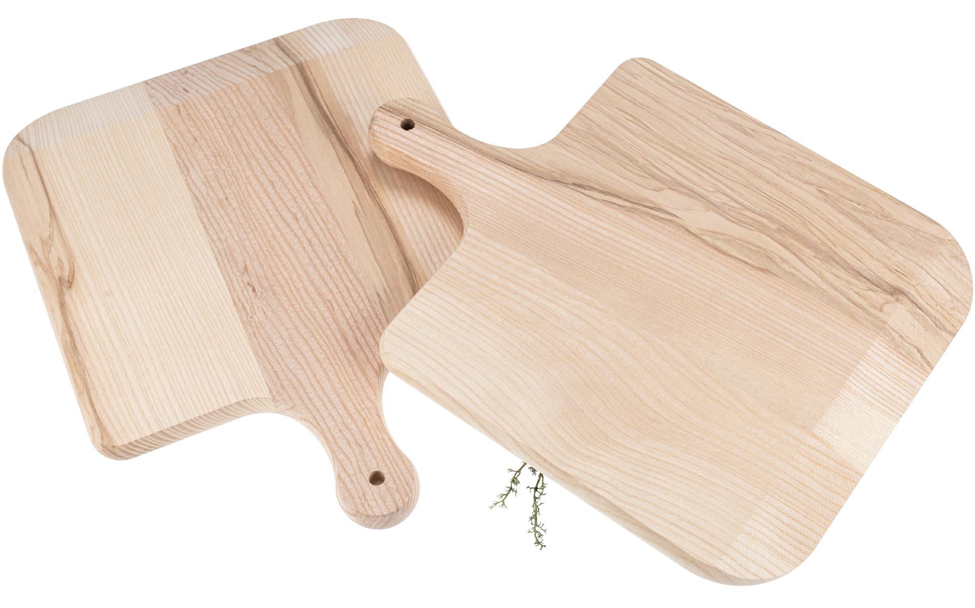Pizzabrett aus FSC® Kern Esche mit Griff - 40 x 30 x 2 cm - abgeflachte Kante