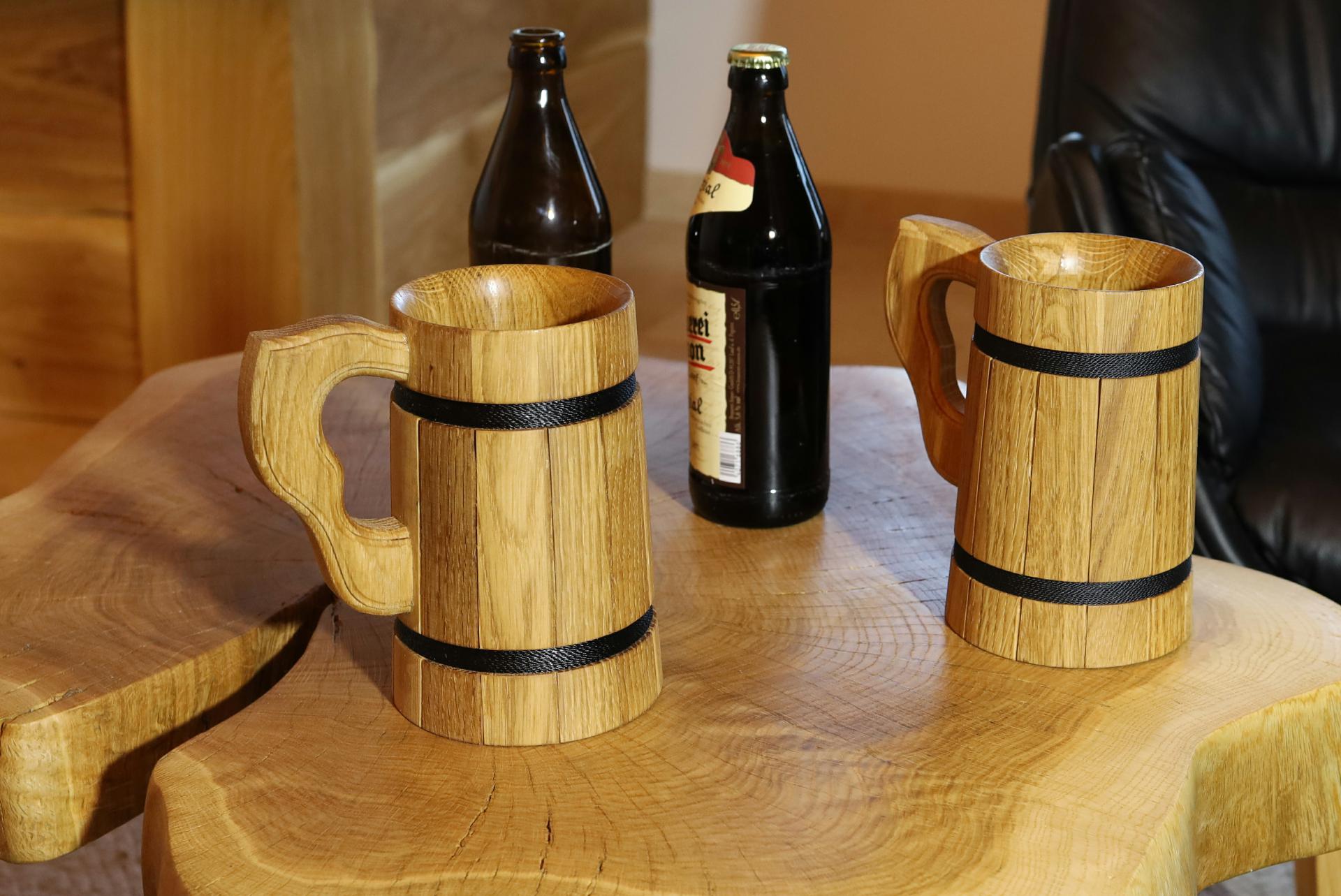 Personalisierter Bierkrug aus geoelter Eiche rustikaler Humpen Krug innenbeschichtet ca