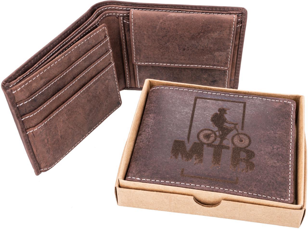 Leder Geldbeutel Geldboerse fuer Mountainbiker MTB dunkelbraun