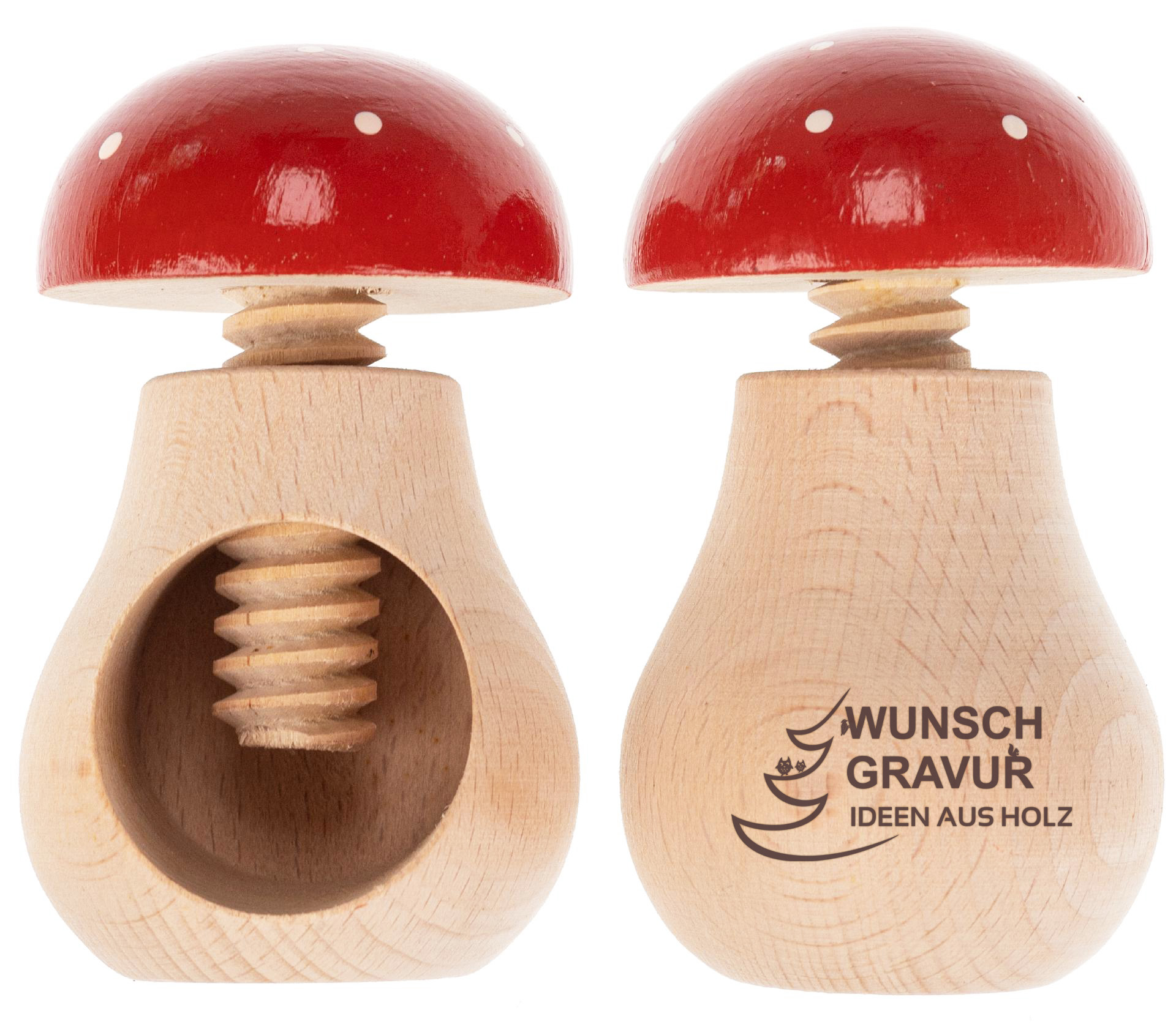 Nussschraube / Nussknacker aus Buche - Fliegenpilz Design mit persönlicher Lasergravur