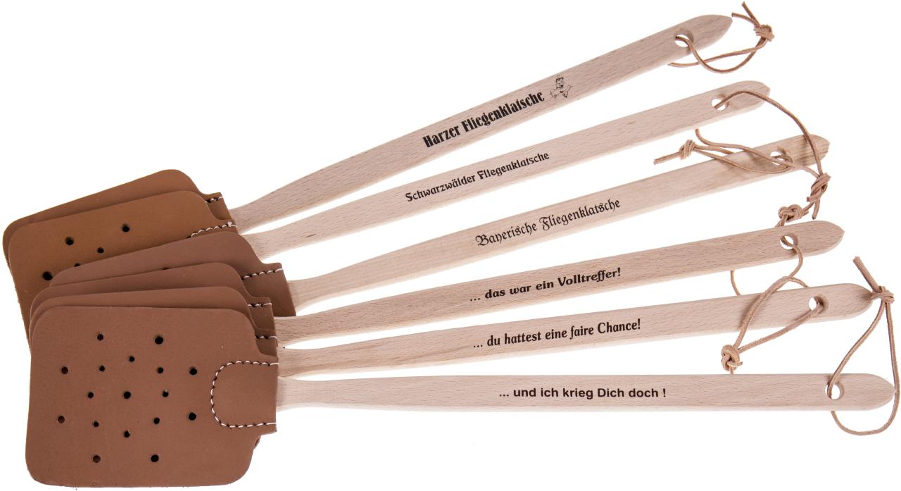 Holz Fliegenklatsche Echt Leder Klatsche mit individueller Laser Gravur bis