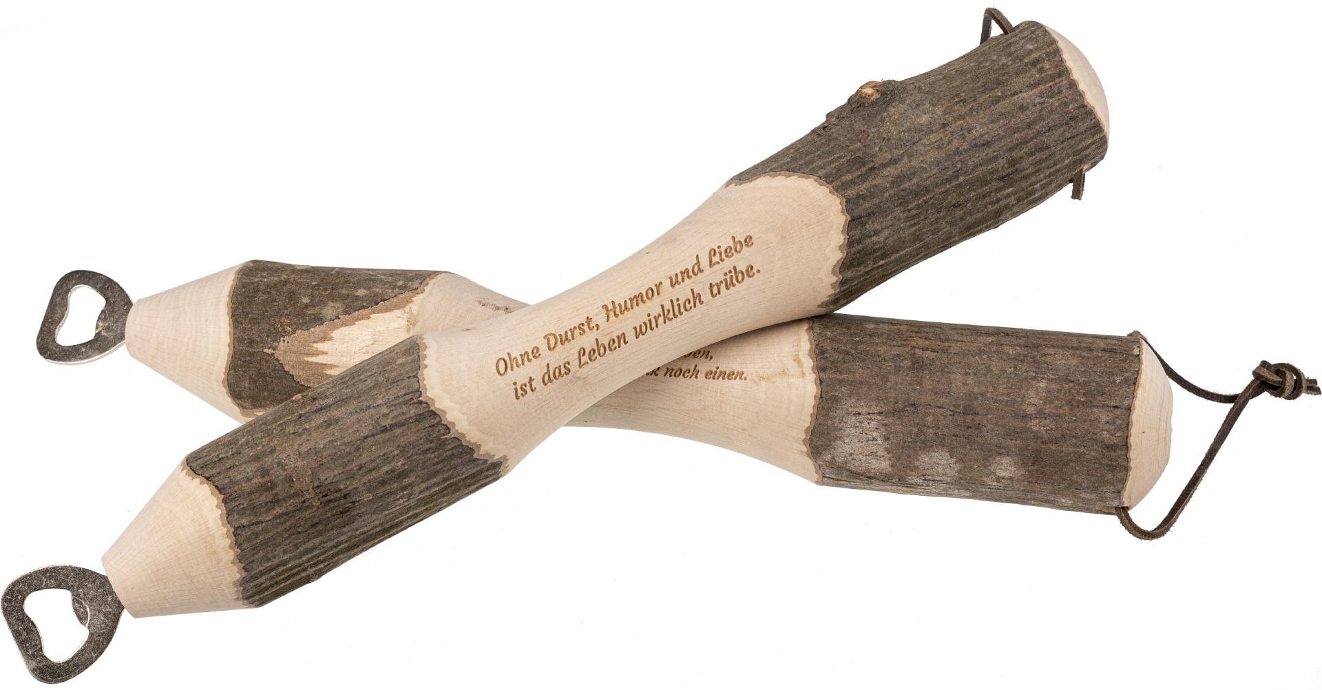 Flaschenoeffner Knueppel aus Buche gedrechselt Ohne Durst Humor und Liebe ist das Leben wirklich truebe