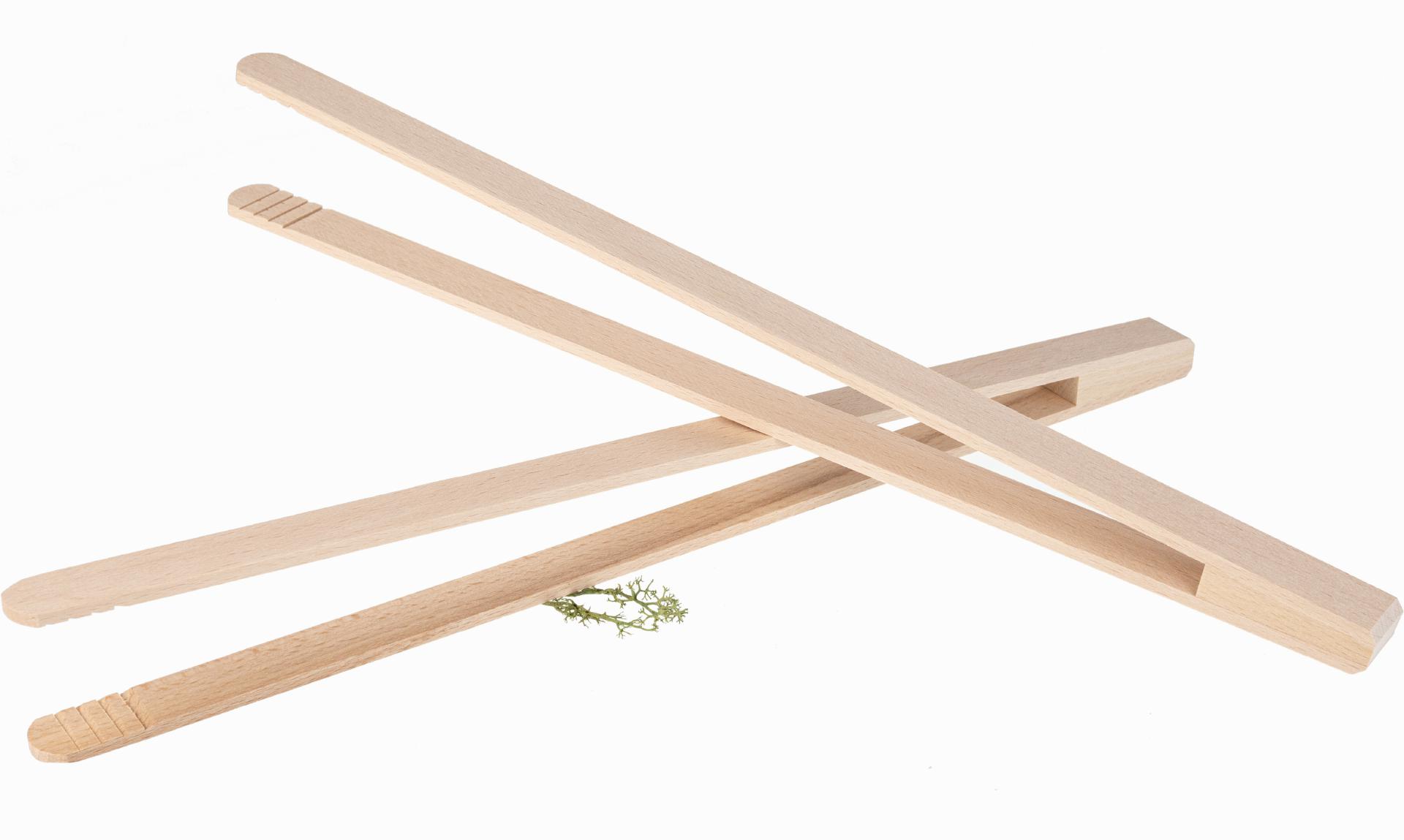 Hochwertige Holz-Grillzange / Würstchenzange aus Buchenholz 40 cm