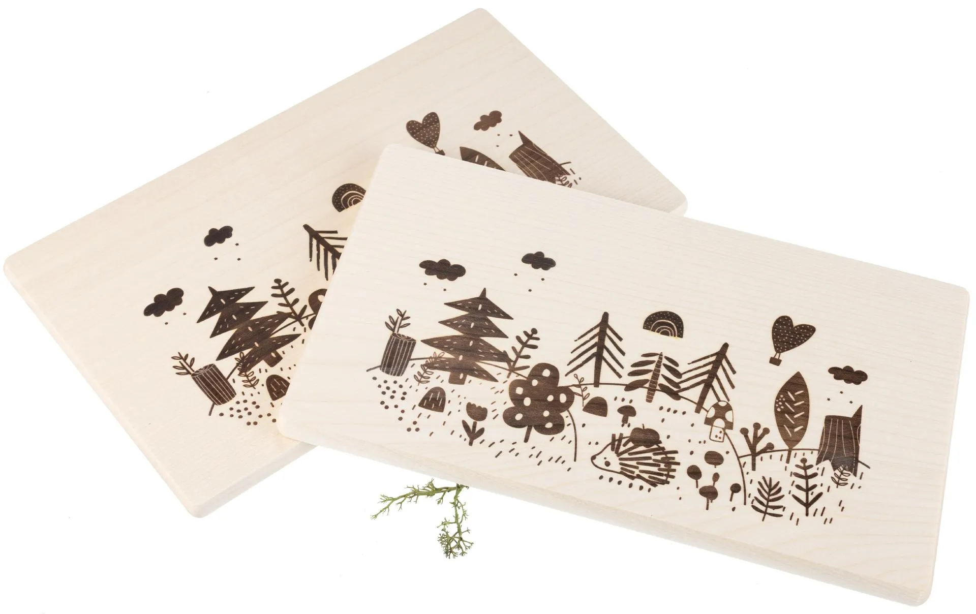 Frühstücksbrett FSC® Ahorn 26 x 15 x 1,2 cm - Wald Kindermotiv mit Igel