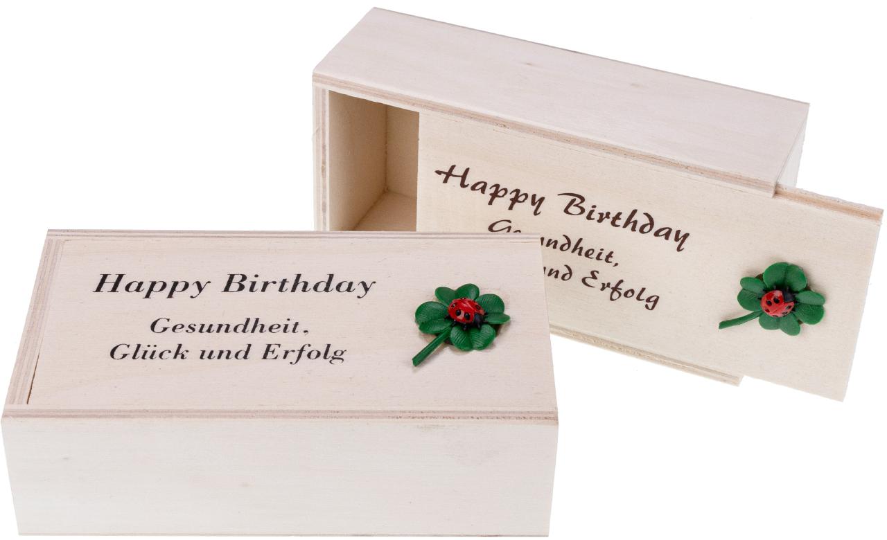Holz Geschenk Kiste Box mit Schiebedeckel Happy Birthday