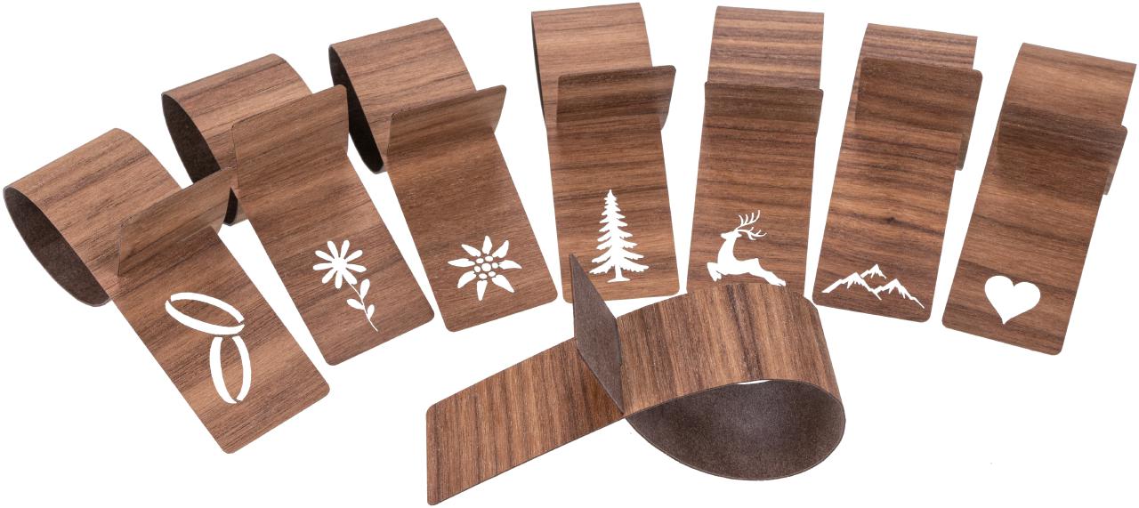 Elegante Serviettenringe aus Holzfurnier stilvolle Tischdekoration Nussbaum geoelt Hirsch