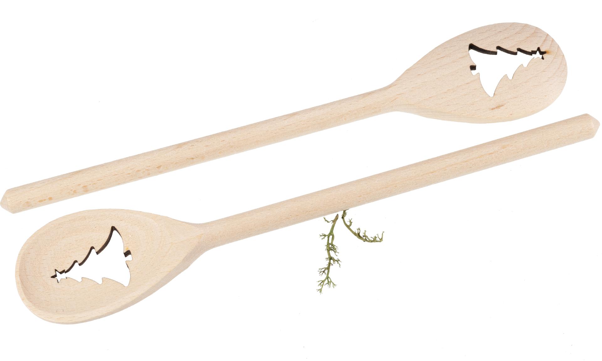 Holz Kochlöffel oval aus Buche – 30 cm – mit Weihnachtsbaum Ausschnitt 