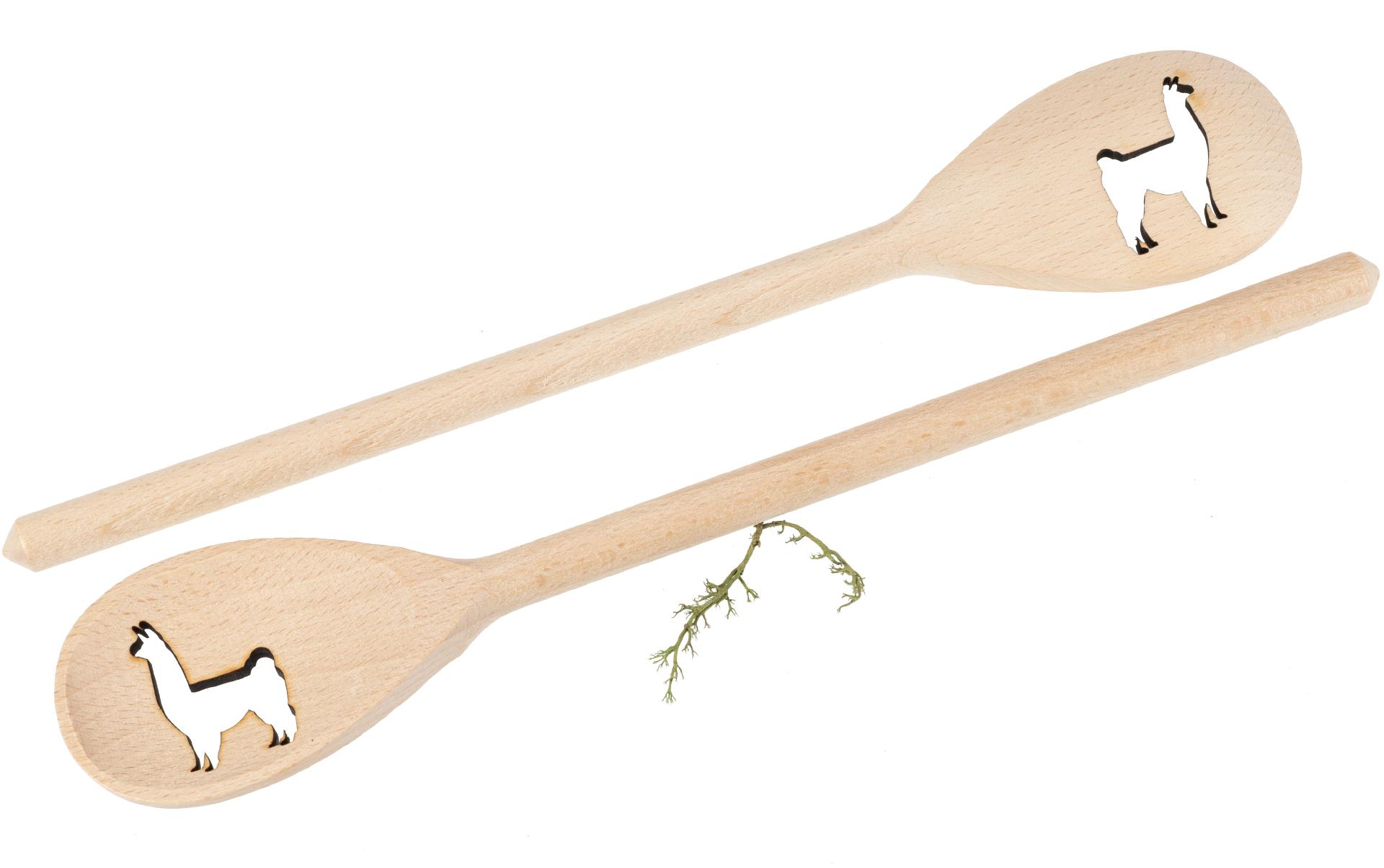 Holz Kochlöffel oval aus Buche – 30 cm – mit Lama Alpaka Ausschnitt