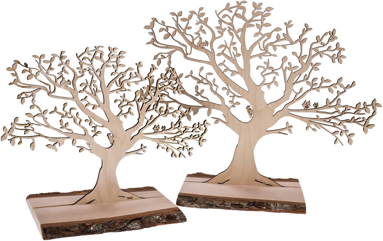 Holz Geldbaum auf Rustikalem Erle Sockel mit Natürlicher Rinde - 26x23 cm