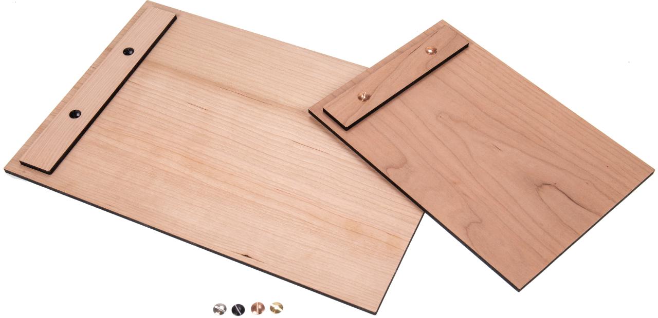 Klemmbrett mit Holzklemme aus Kirsch Holz DIN A5 Schraubenfarbe Silber