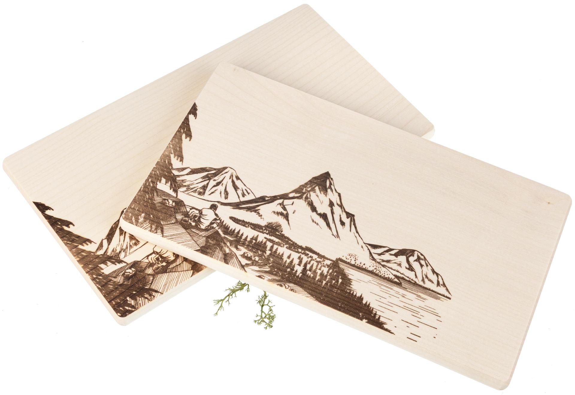 Frühstücksbrett FSC® Ahorn 26 x 15 x 1,2 cm - Bergsucht Wandermotiv