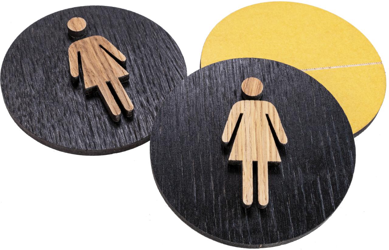 Tuerschild selbstklebend Eiche geoelt auf Eiche schwarz Frau FSC
