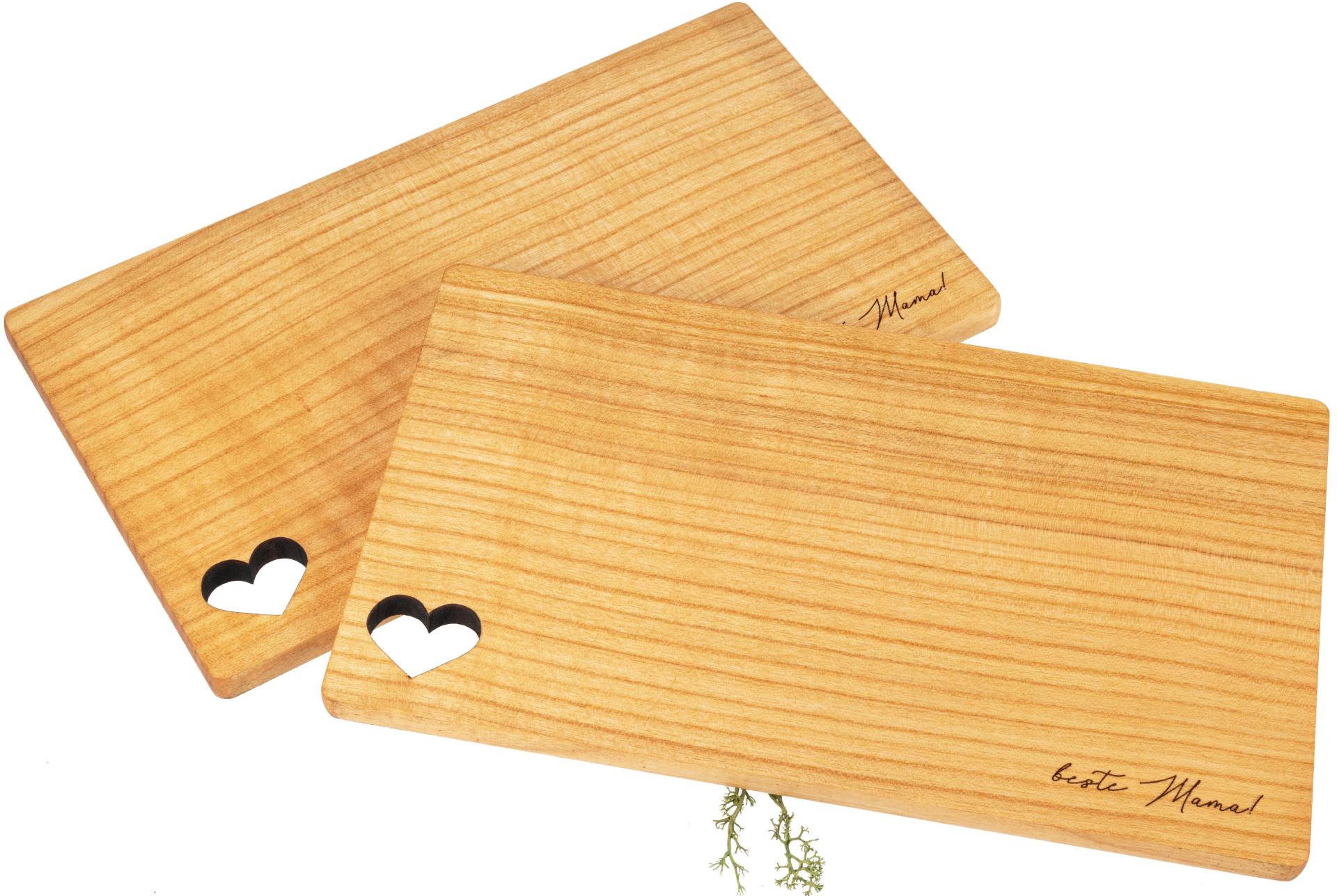 Schneidebrett "Beste Mama!" aus FSC® Kirsche geölt mit Herz - 26 x 15 x 1 cm