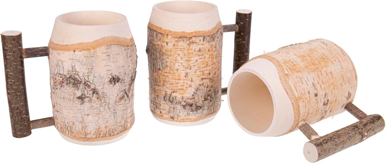 Holz Deko Bierkrug aus Birke mit Rinde und Astgriff ca