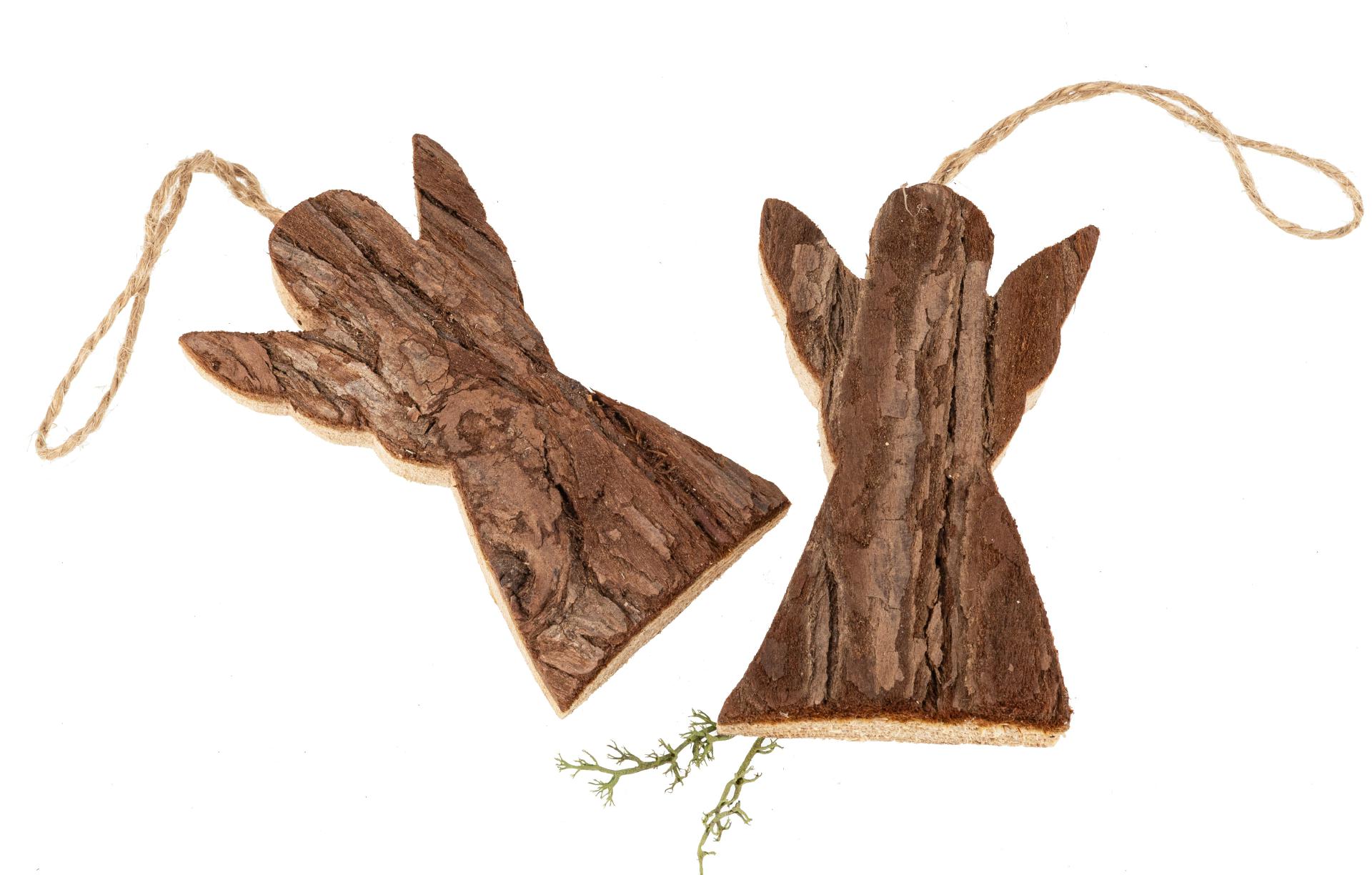 Weihnachtsanhänger mit Rinde - Engel-Design - 5,5 x 9 cm, Baumschmuck aus Holz