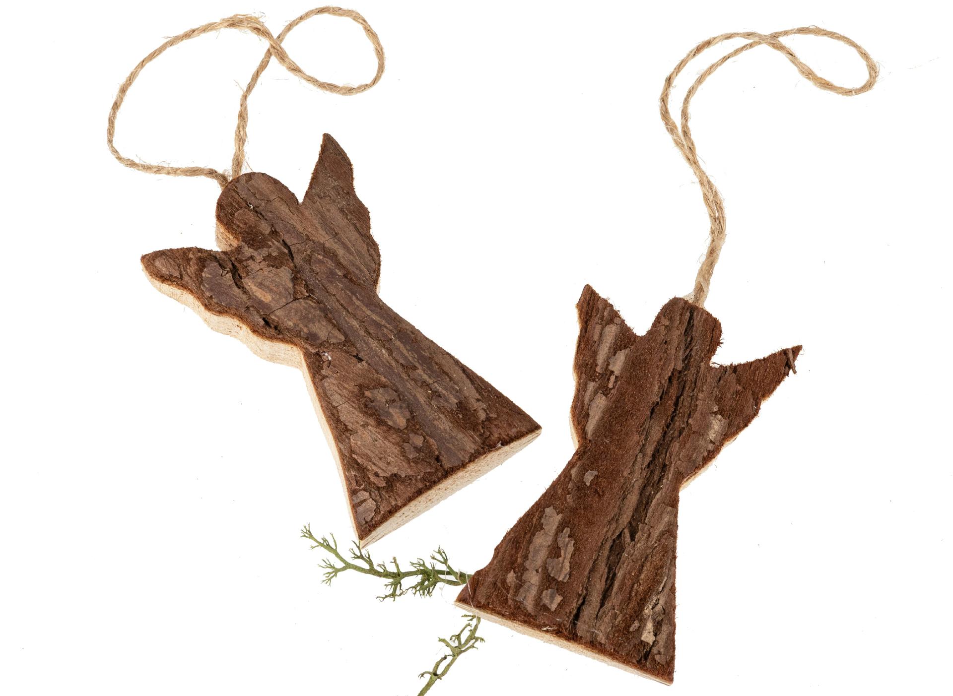 Weihnachtsanhänger mit Rinde - Engel-Design - 4,5 x 7,3 cm, Baumschmuck aus Holz