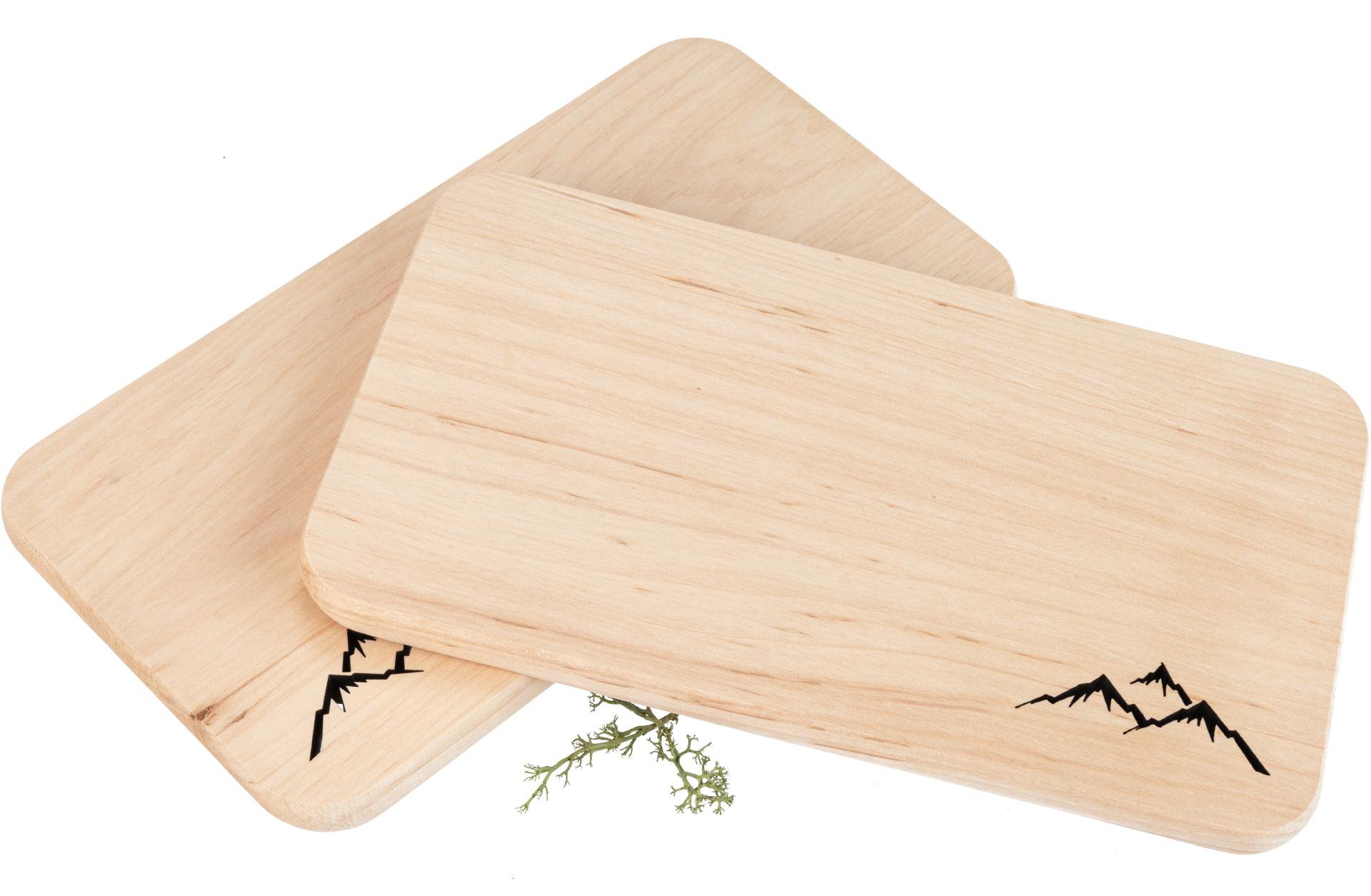 Schneidebrett aus FSC® Erle mit Laserschnitt 22,5 x 12,5 x 1,2 cm - Berge geölt