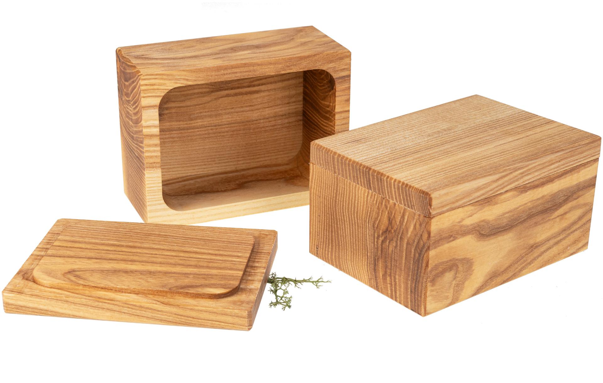 Butterdose aus geöltem Eschenholz 14 x 10,5 x 8 cm - Butterglocke