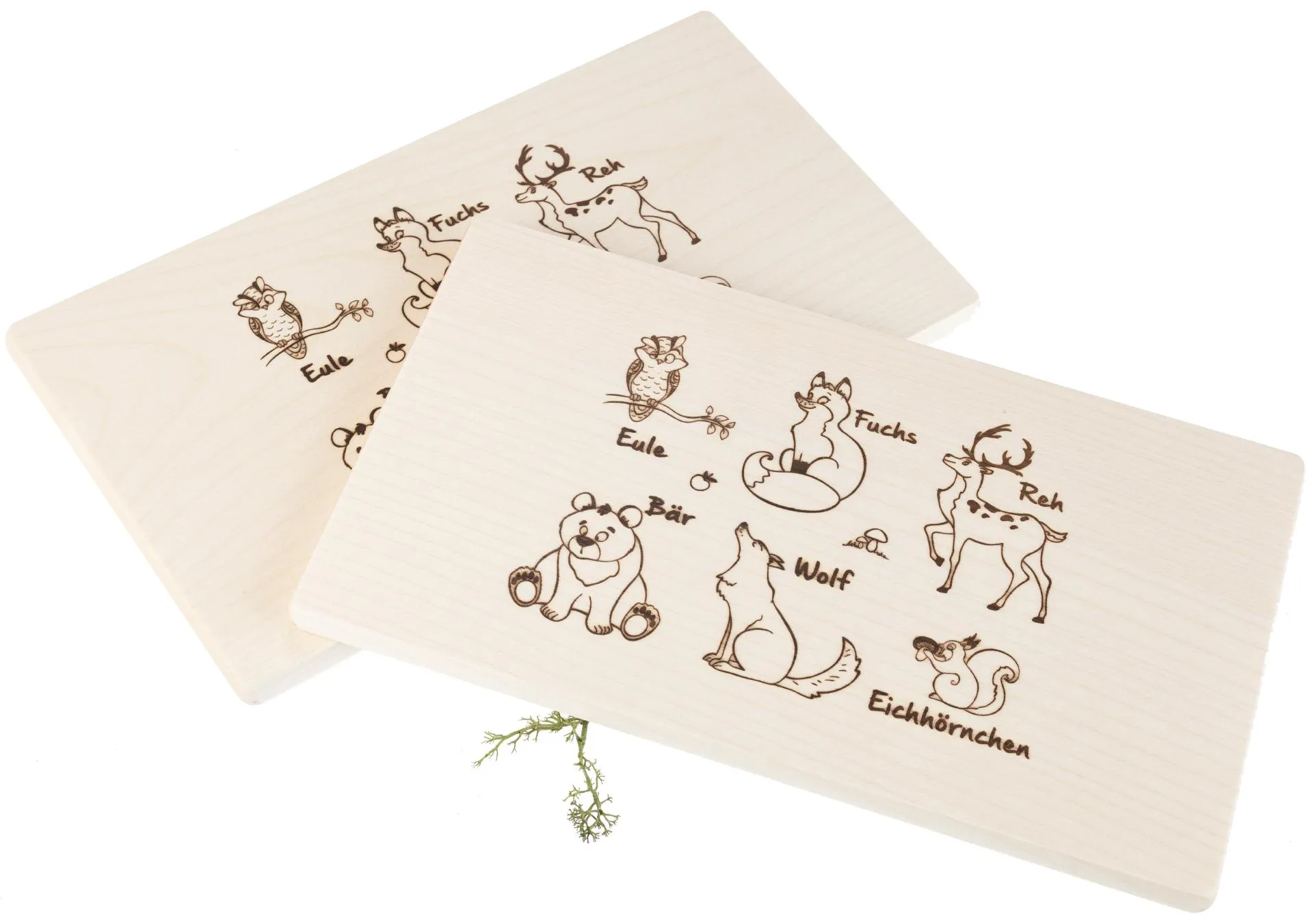 Frühstücksbrett Kinder FSC® Ahorn 26 x 15 x 1,2 cm - Waldtiere mit Tiernamen