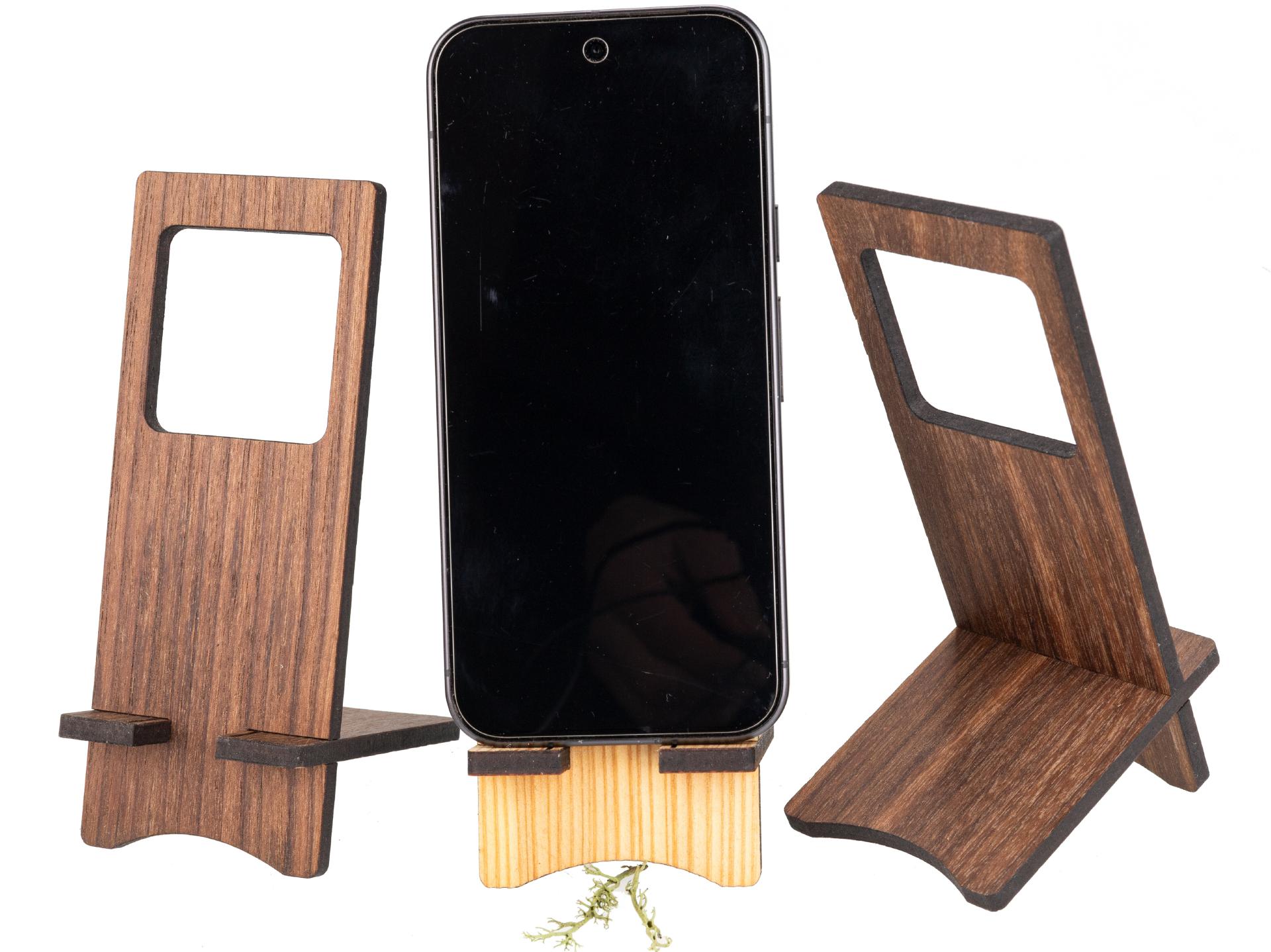 Nachhaltiger Holz Smartphone-Halter | Zum Stellen oder Hängen aus Nussbaum geölt