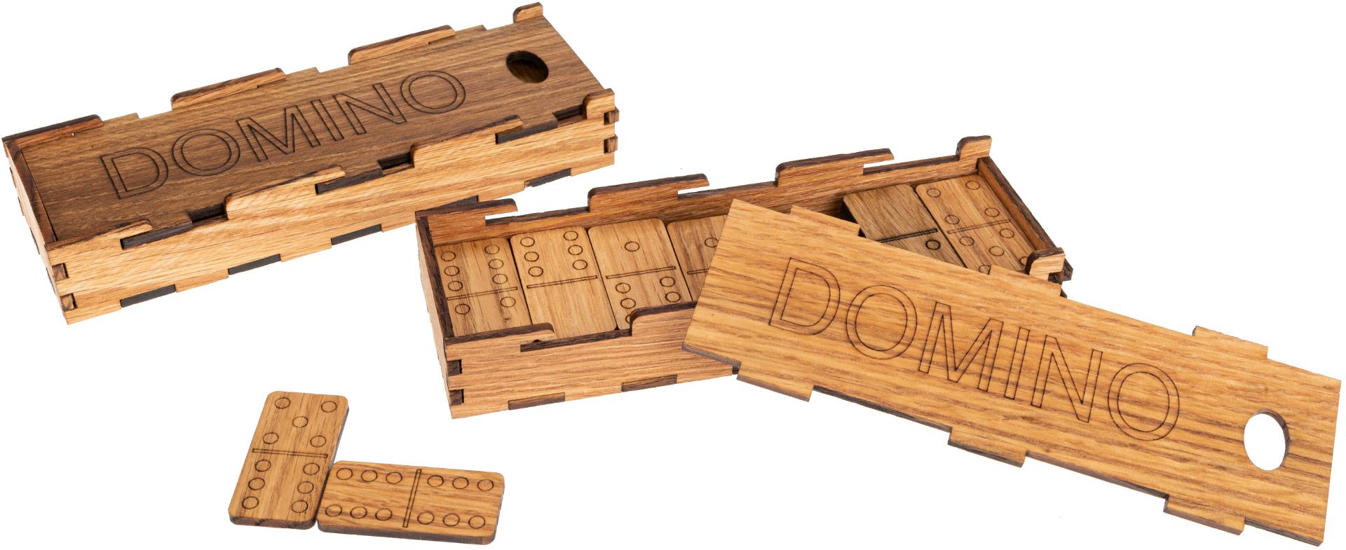 Domino Spiel aus geoelter Eiche Inklusive Spielsteinen im Holzkasten