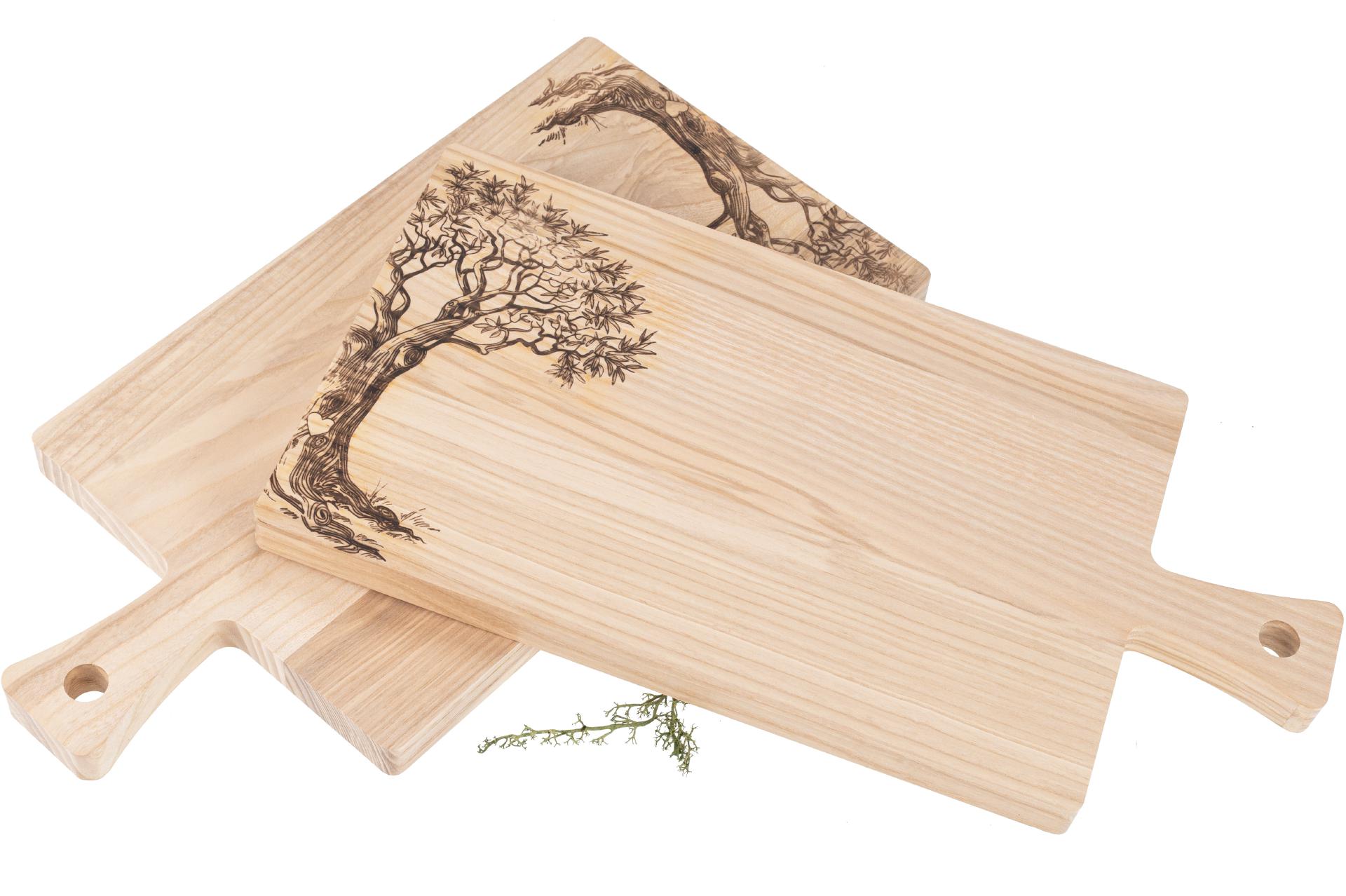 Griffbrett aus FSC® Esche 40 x 20 x 2 cm - Lebensbaum Branddruck