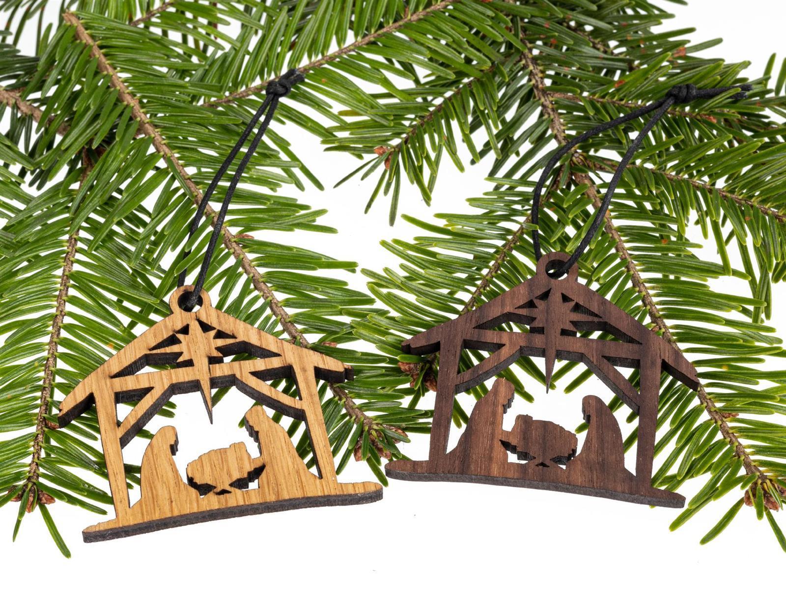 Holz Weihnachtsbaumschmuck Krippenstall Nussbaum geoelt