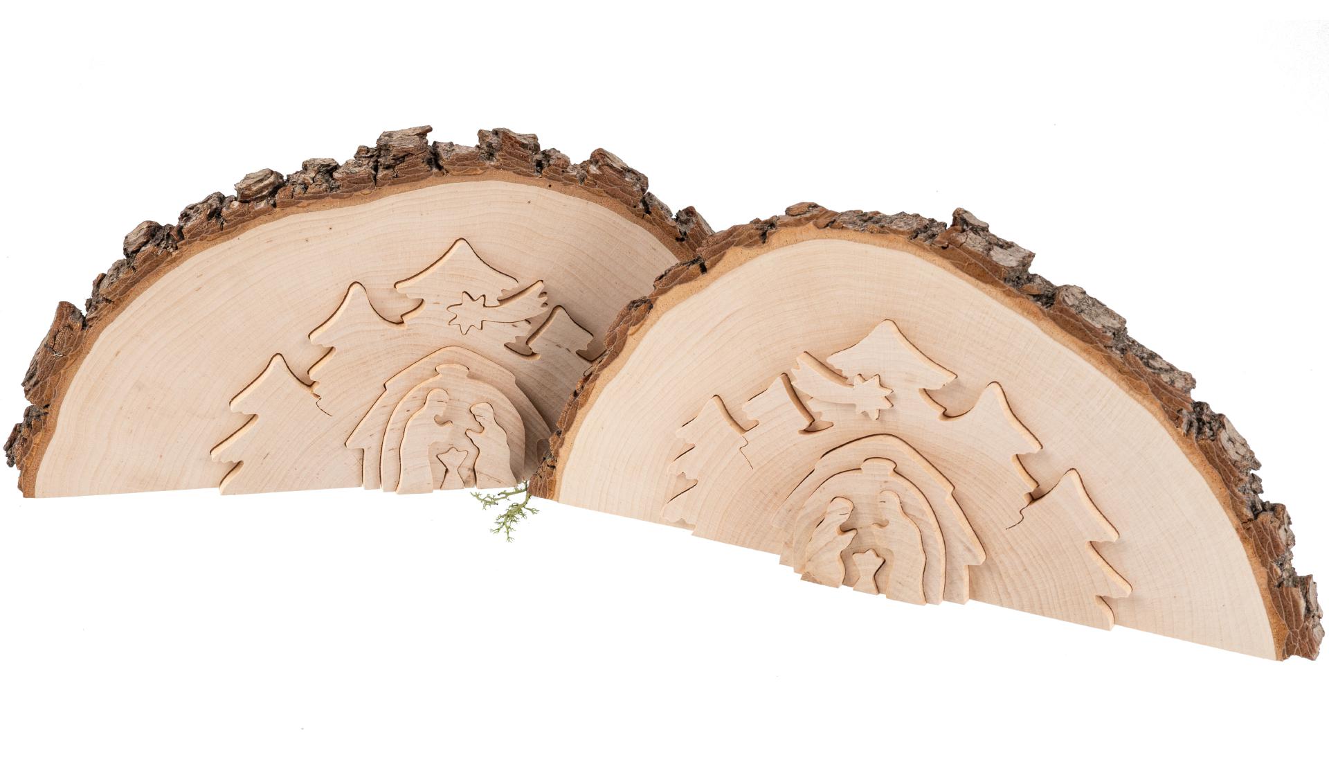 Handgefertigte Krippe aus Erleholz mit Rinde - Weihnachtsdeko ca.22 x 13 cm