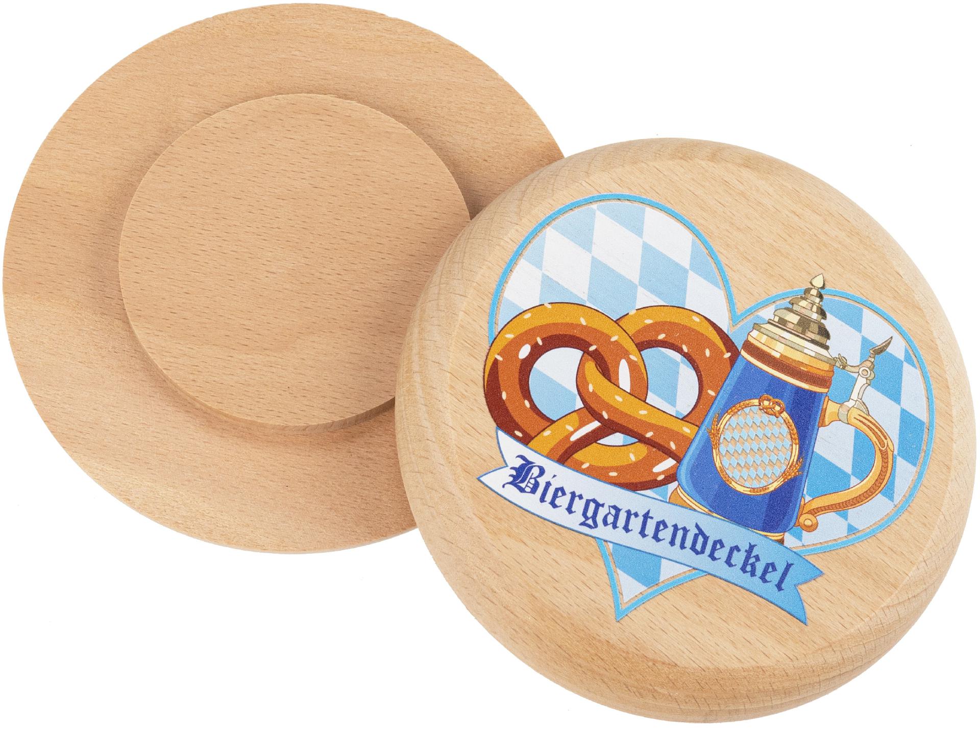 Bierdeckel aus Buchenholz mit Buntdruck Biergartendeckel